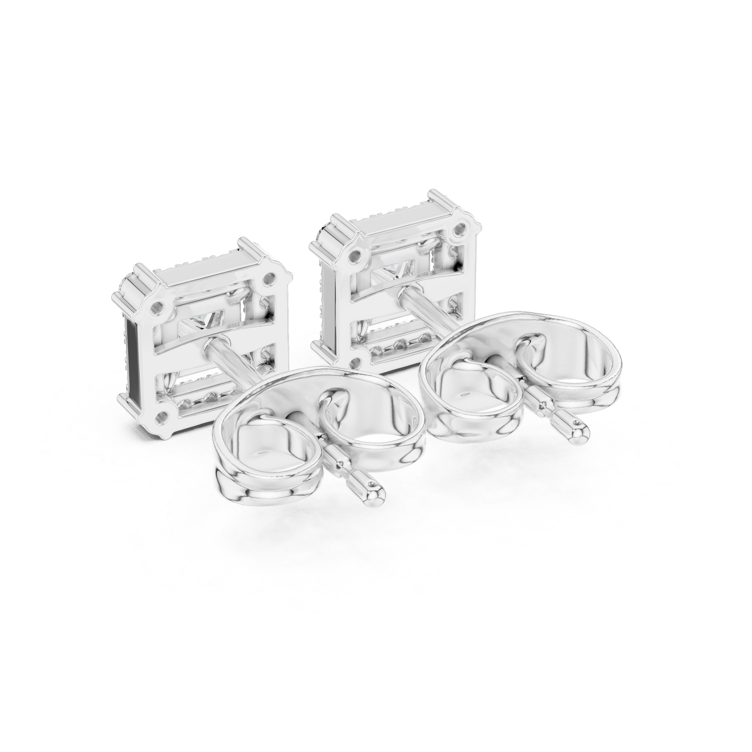 Lab-Grown Diamond Princess-Cut Halo Stud Earrings in Sterling Silver (1.00 ctw)