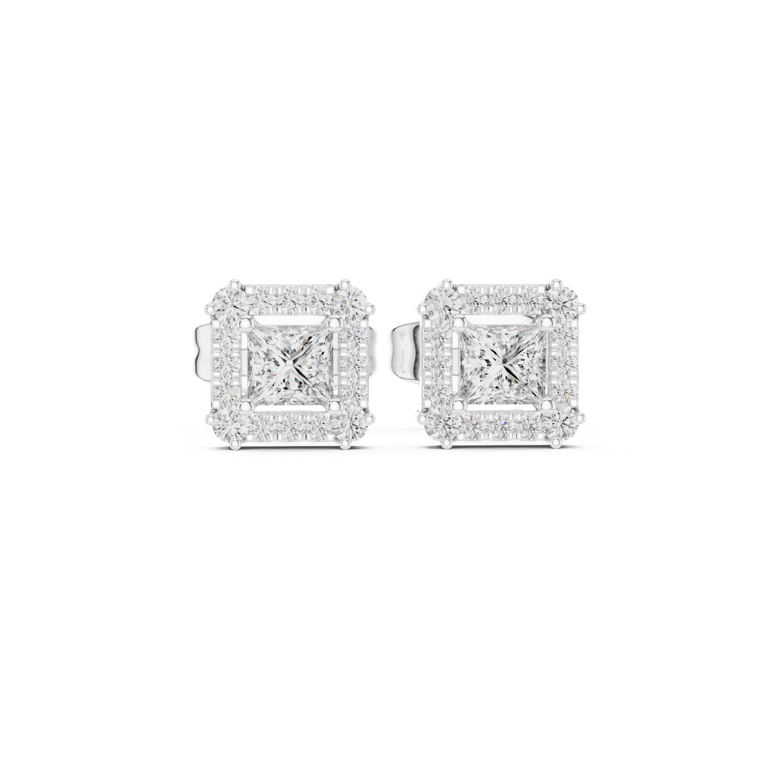 Lab-Grown Diamond Princess-Cut Halo Stud Earrings in Sterling Silver (1.00 ctw)