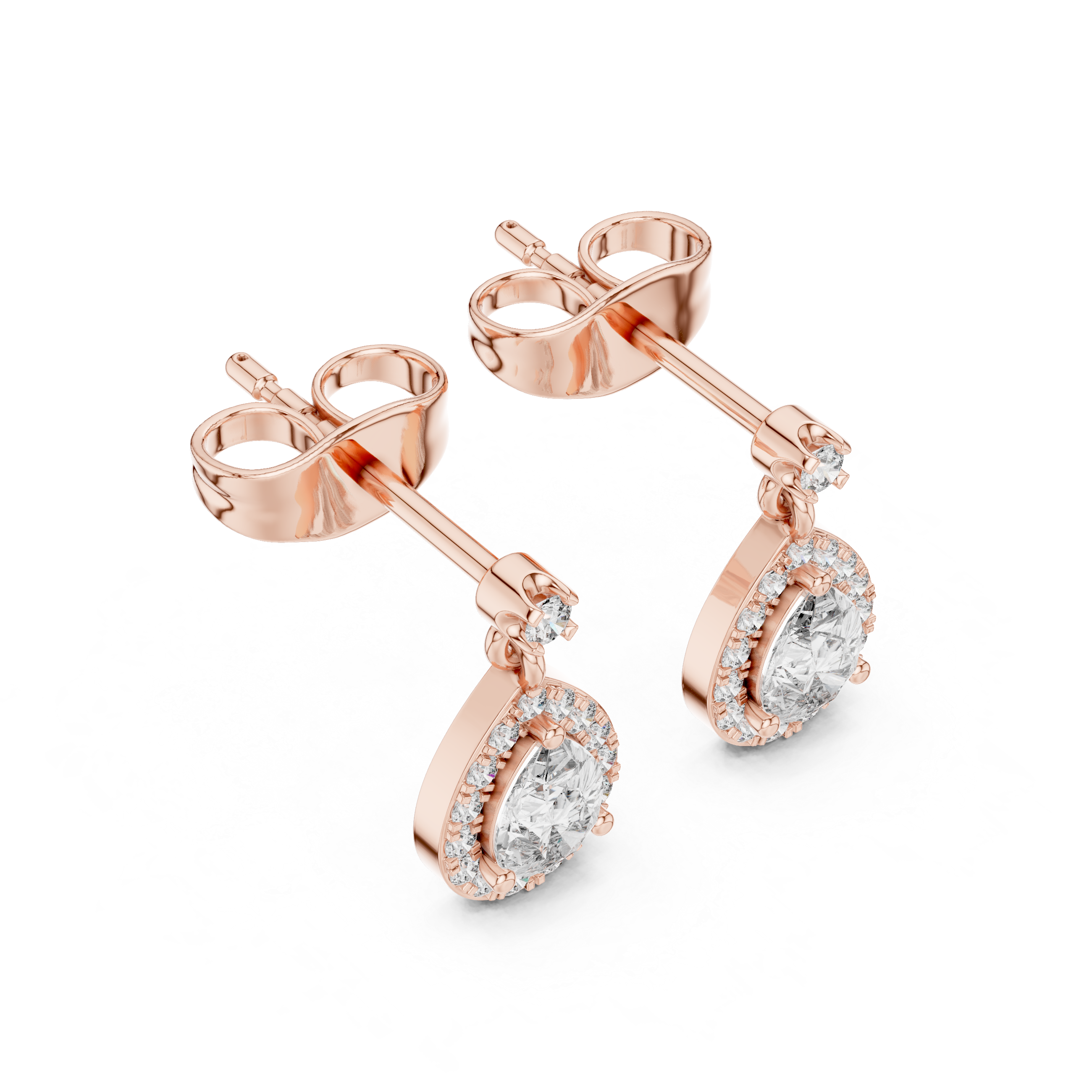 Dainty Pear-Cut Lab-Grown Diamond Halo Drop Earrings in Sterling Silver