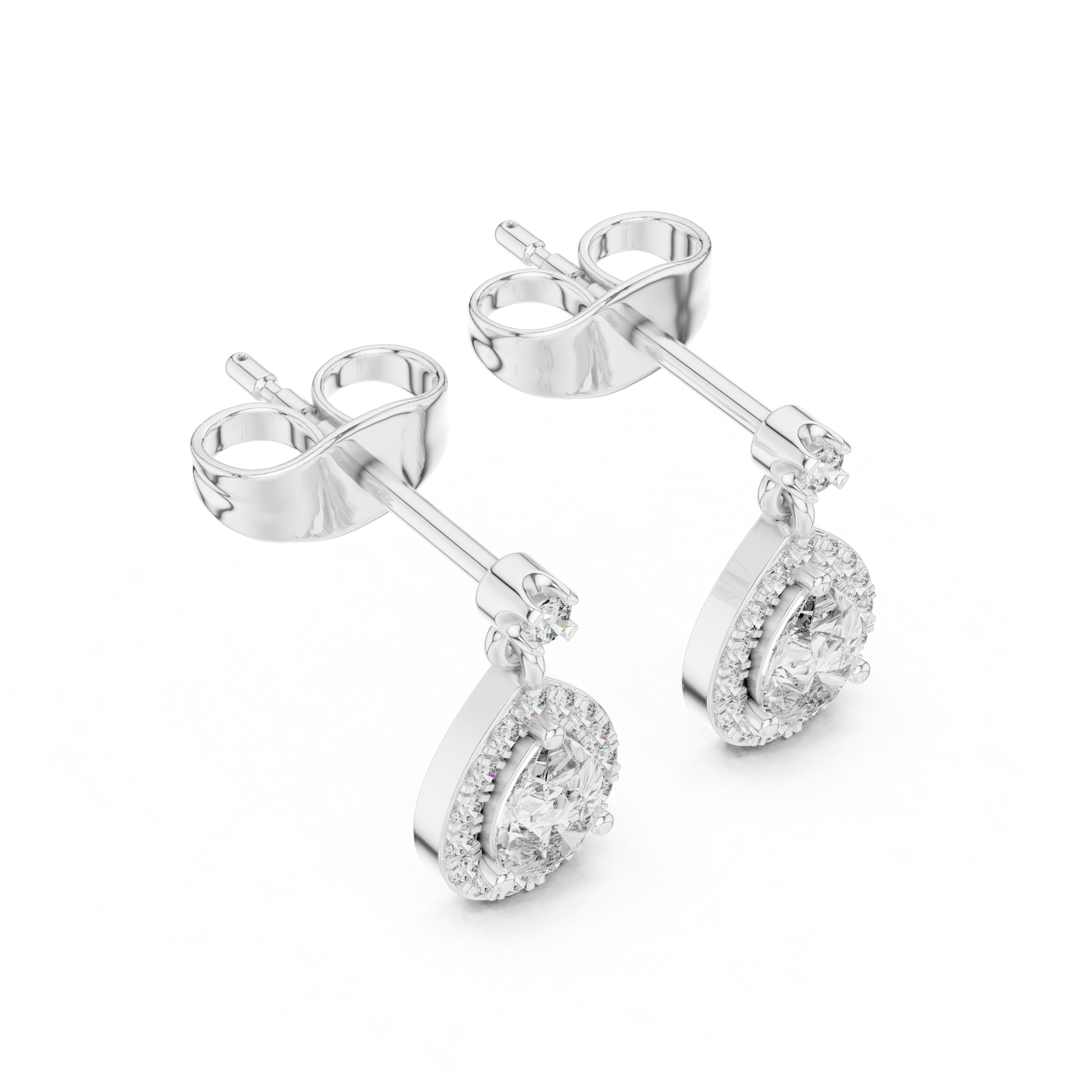 Dainty Pear-Cut Lab-Grown Diamond Halo Drop Earrings in Sterling Silver