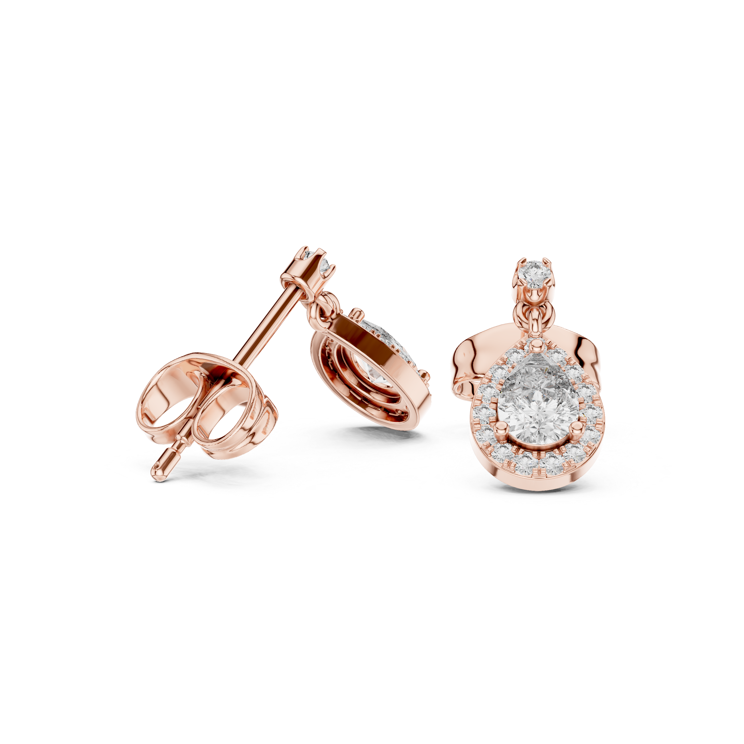 Dainty Pear-Cut Lab-Grown Diamond Halo Drop Earrings in Sterling Silver