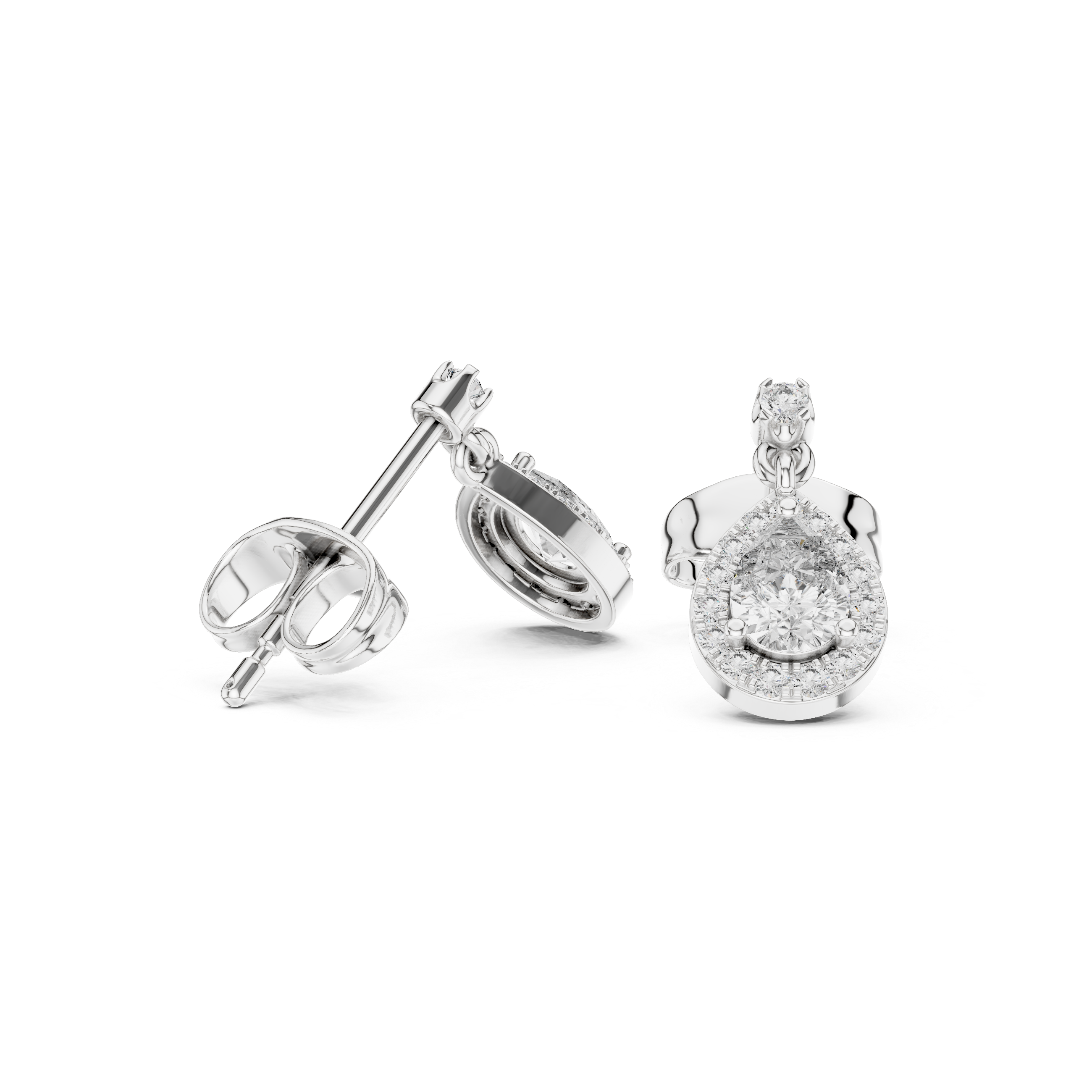 Dainty Pear-Cut Lab-Grown Diamond Halo Drop Earrings in Sterling Silver