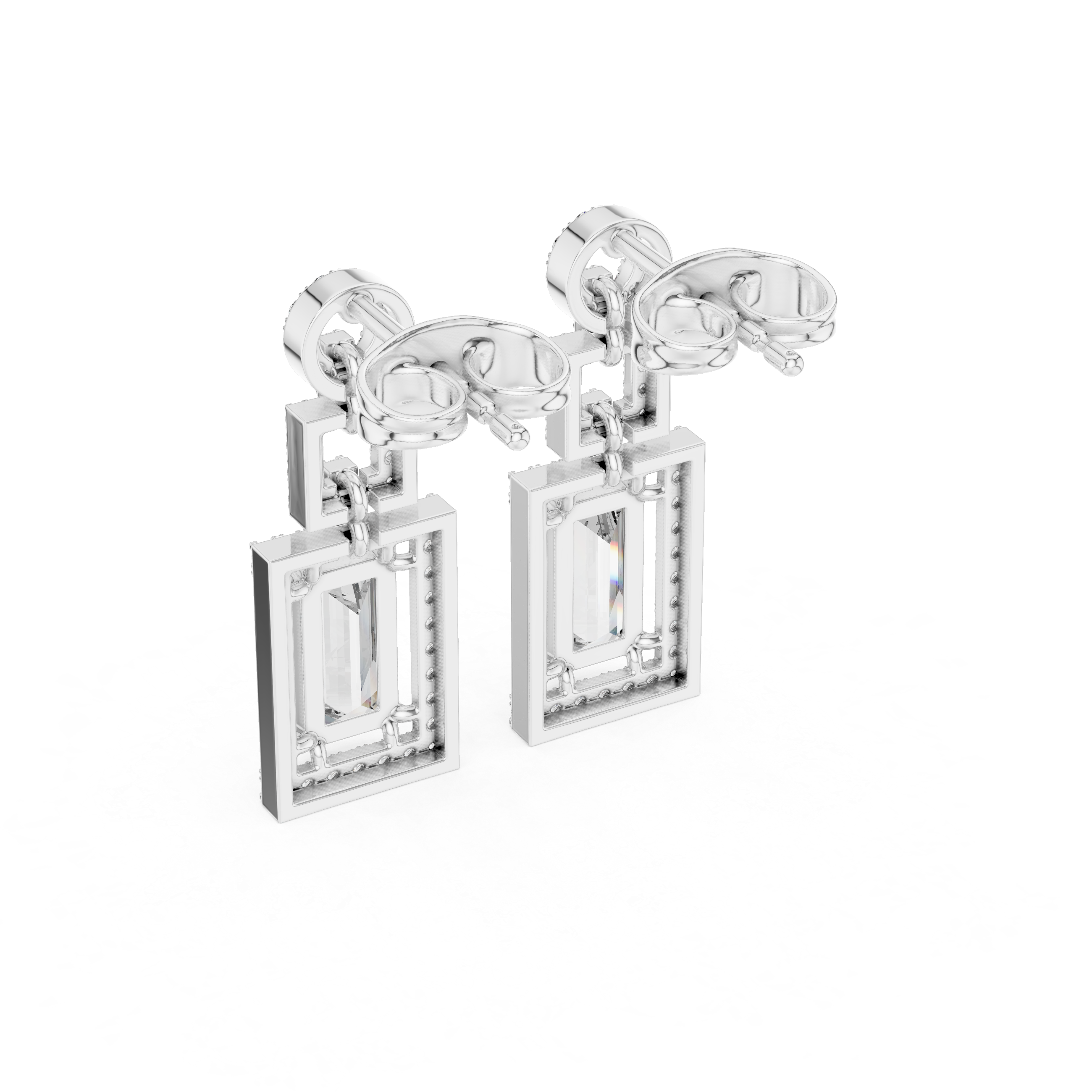 Emerald-Cut Lab-Grown Diamond Geometric Drop Earrings in Sterling Silver