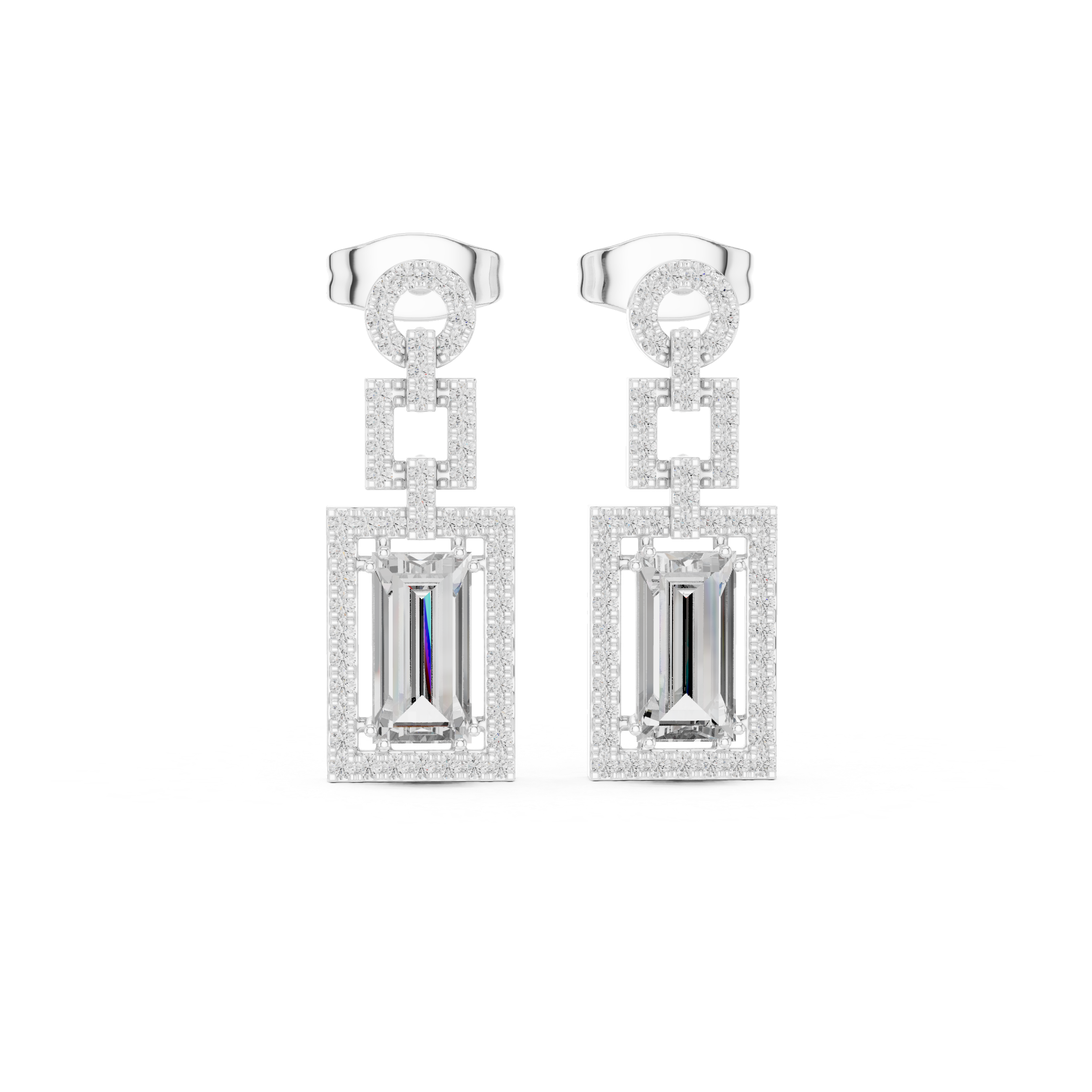 Emerald-Cut Lab-Grown Diamond Geometric Drop Earrings in Sterling Silver