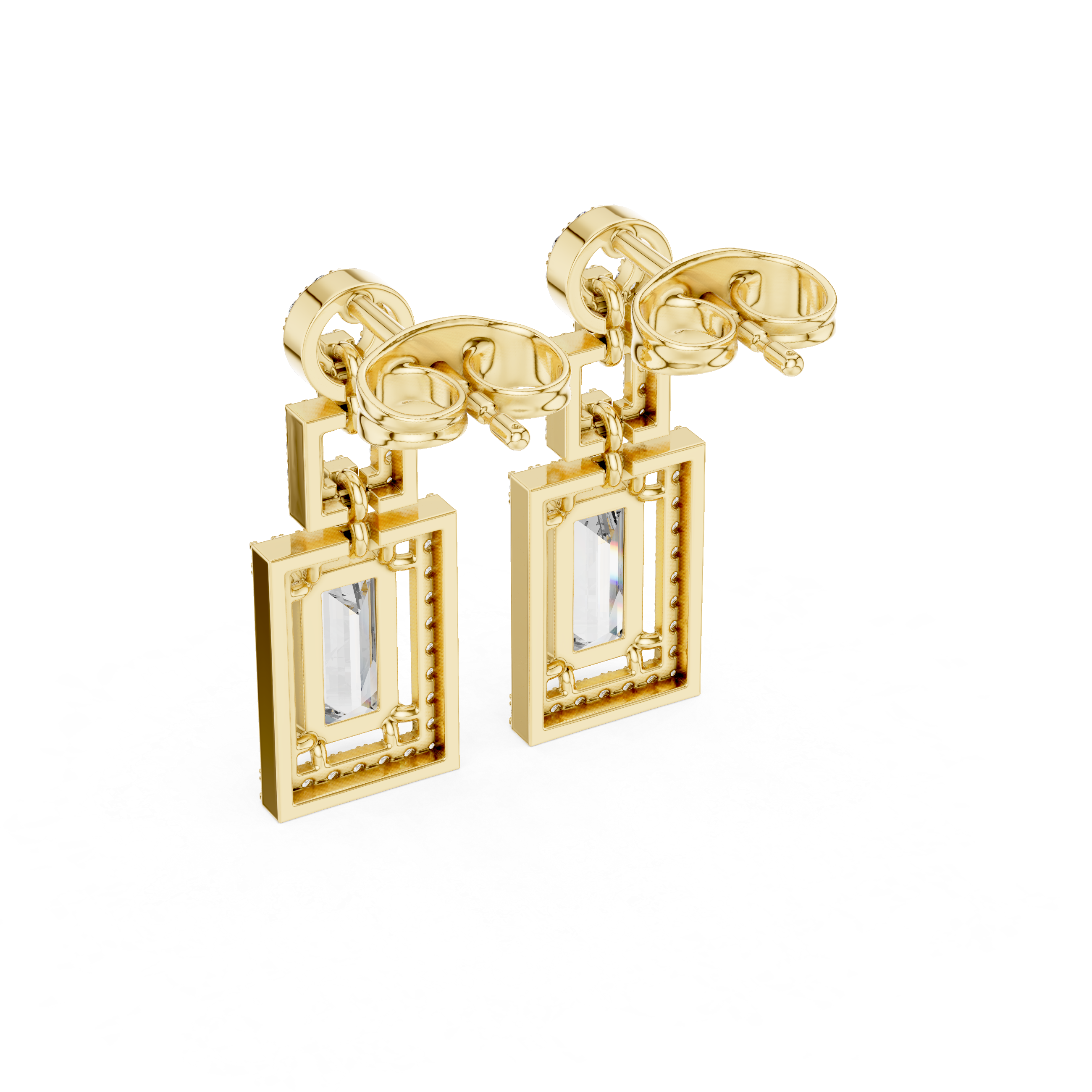 Emerald-Cut Lab-Grown Diamond Geometric Drop Earrings in Sterling Silver