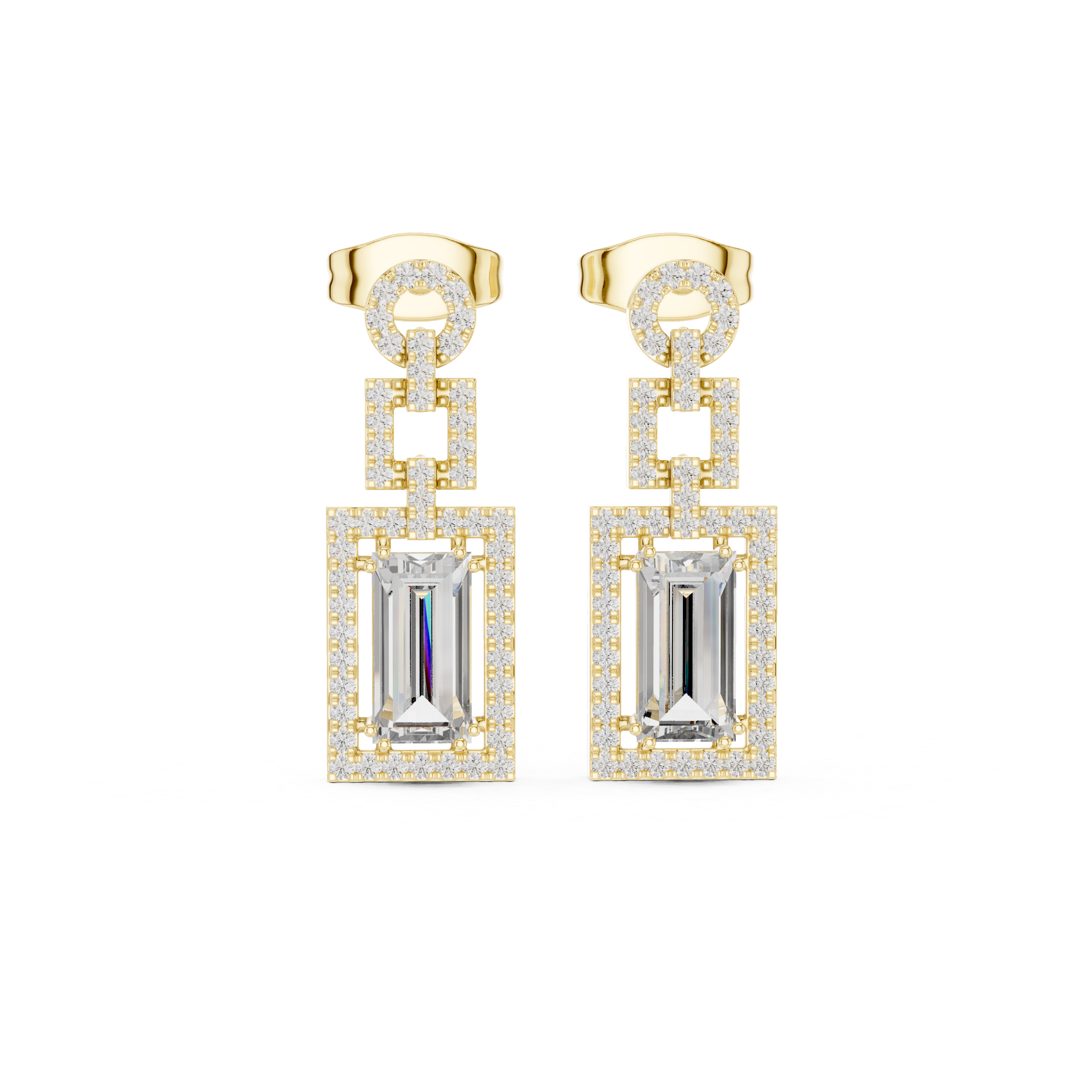 Emerald-Cut Lab-Grown Diamond Geometric Drop Earrings in Sterling Silver