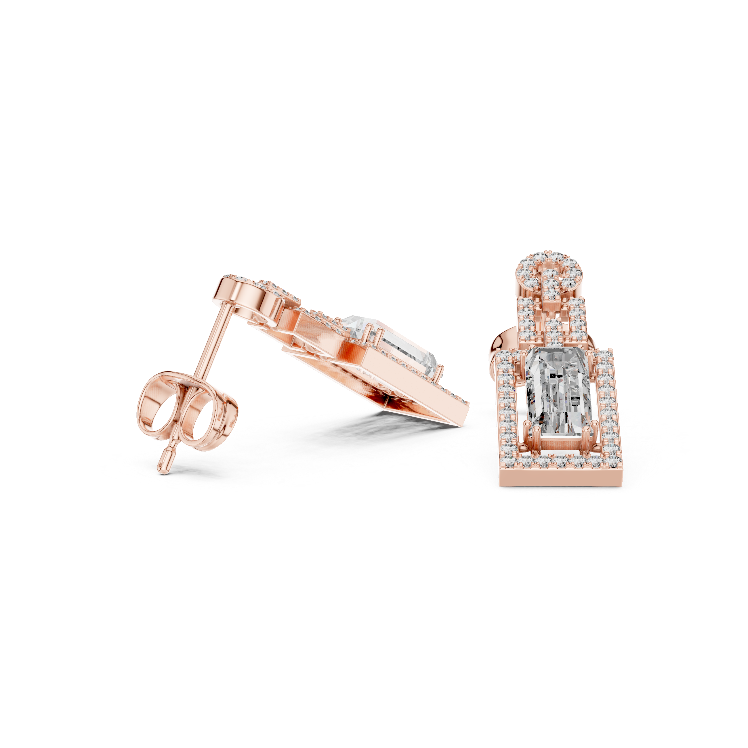 Emerald-Cut Lab-Grown Diamond Geometric Drop Earrings in Sterling Silver