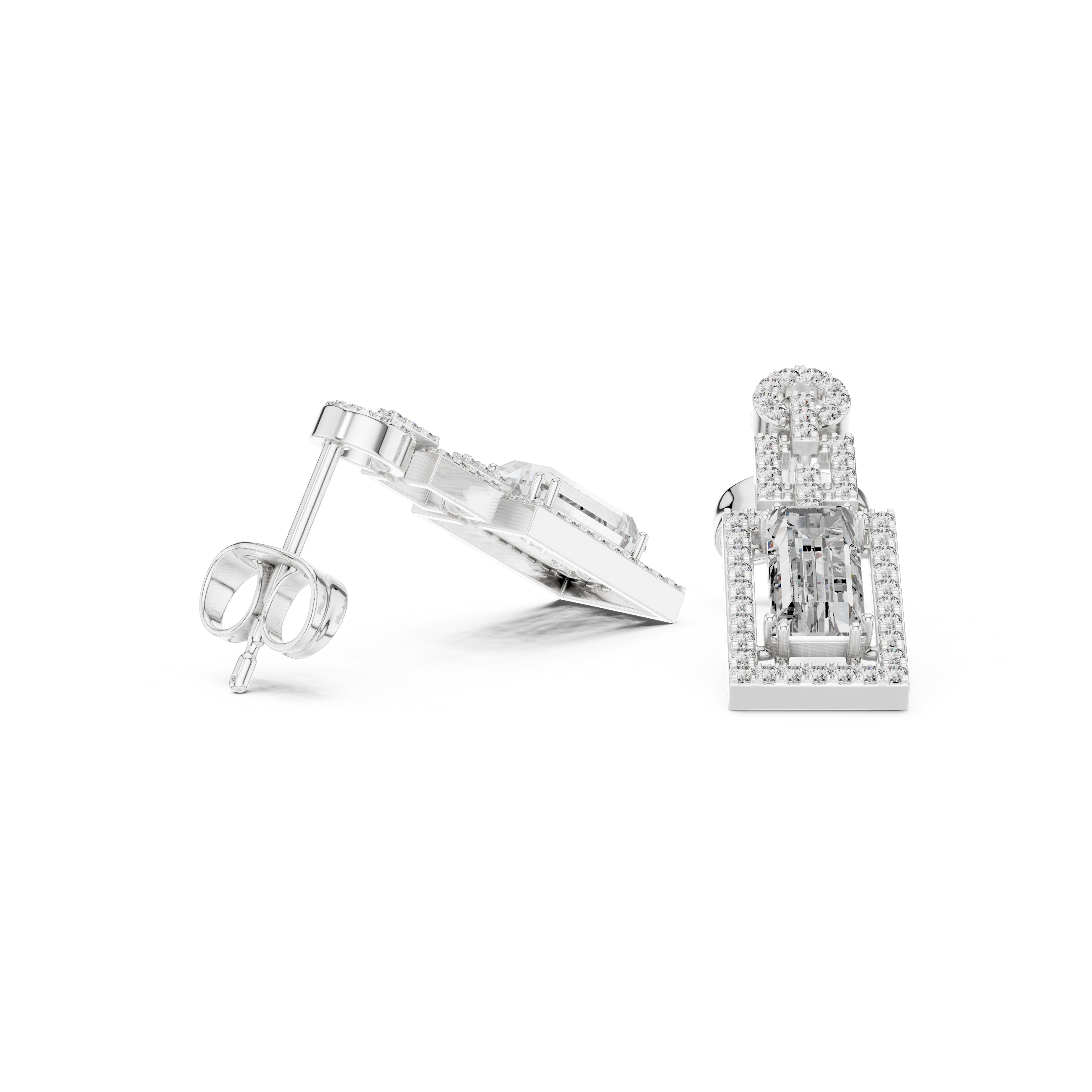 Emerald-Cut Lab-Grown Diamond Geometric Drop Earrings in Sterling Silver