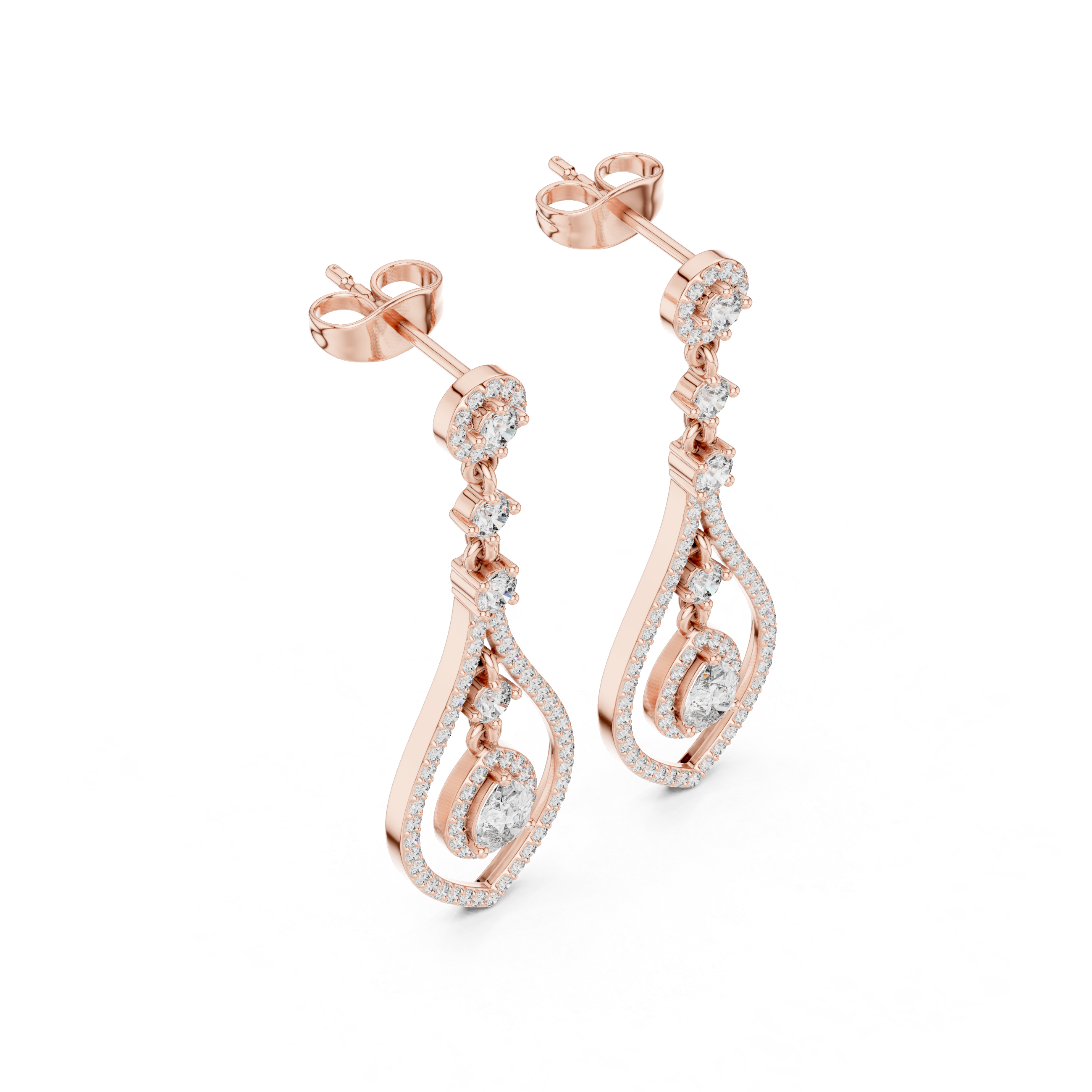 Geometric Open-Frame Lab-Grown Diamond & Sterling Silver Teardrop Halo Dangle Chandelier  Earrings