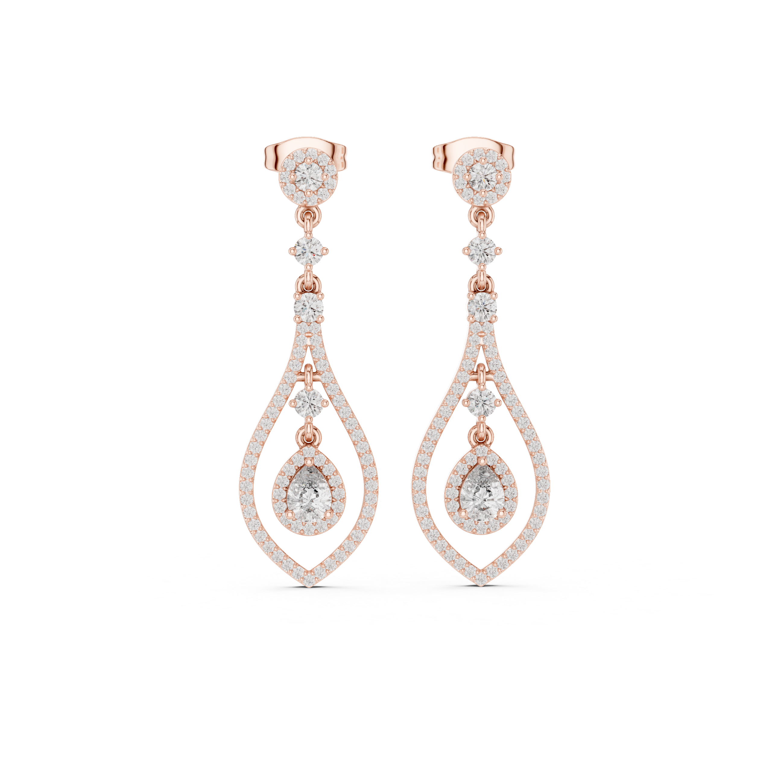 Geometric Open-Frame Lab-Grown Diamond & Sterling Silver Teardrop Halo Dangle Chandelier  Earrings