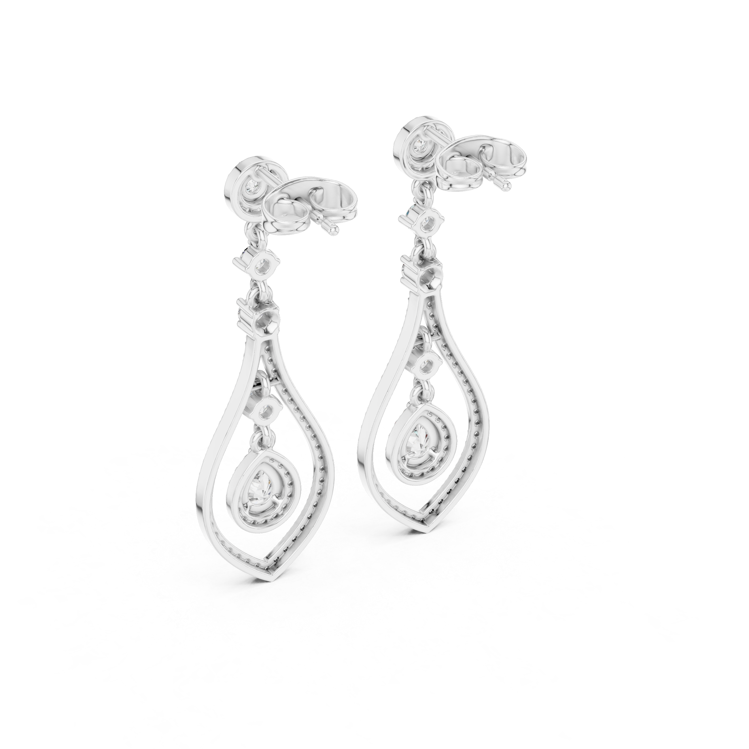 Geometric Open-Frame Lab-Grown Diamond & Sterling Silver Teardrop Halo Dangle Chandelier  Earrings