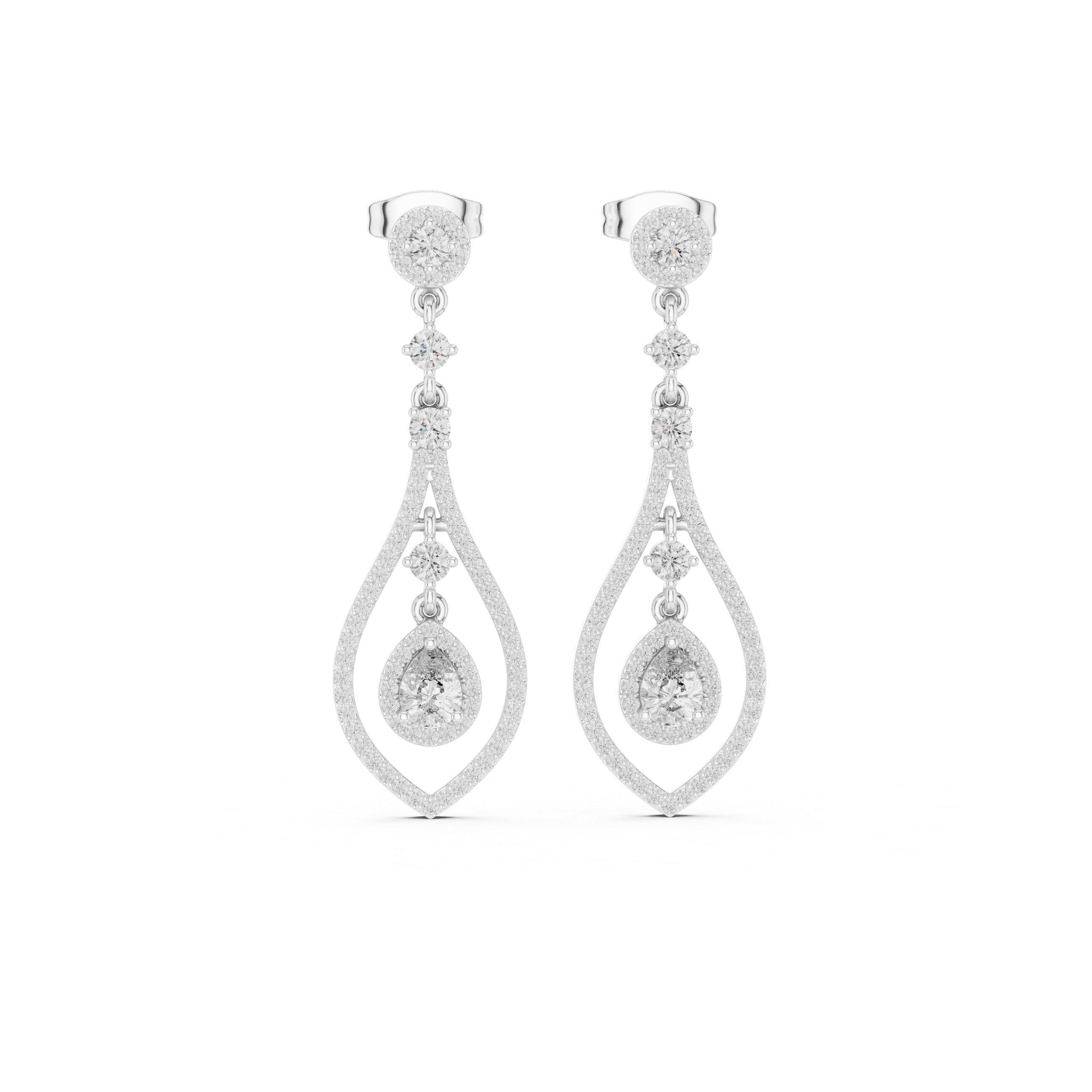 Geometric Open-Frame Lab-Grown Diamond & Sterling Silver Teardrop Halo Dangle Chandelier  Earrings