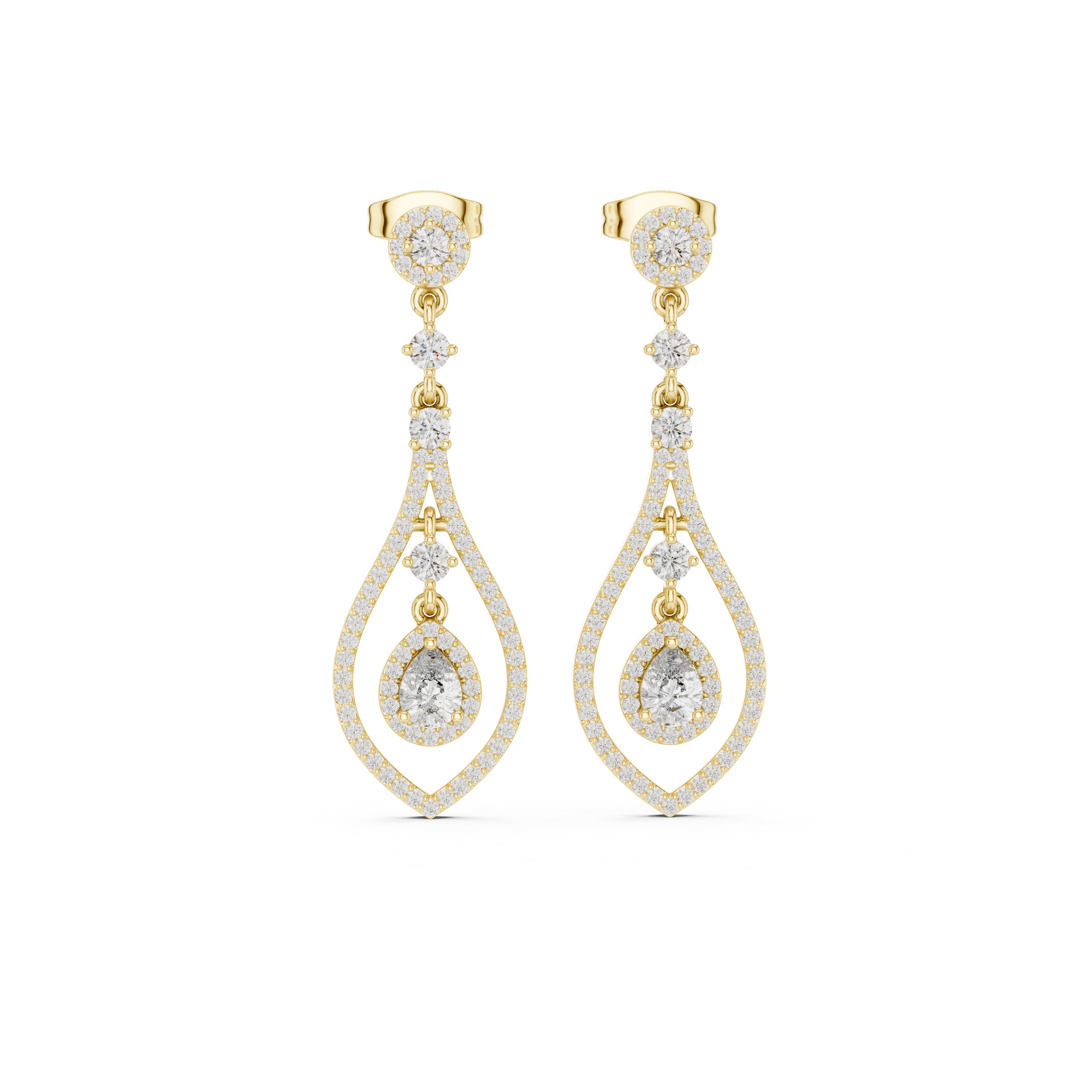 Geometric Open-Frame Lab-Grown Diamond & Sterling Silver Teardrop Halo Dangle Chandelier  Earrings