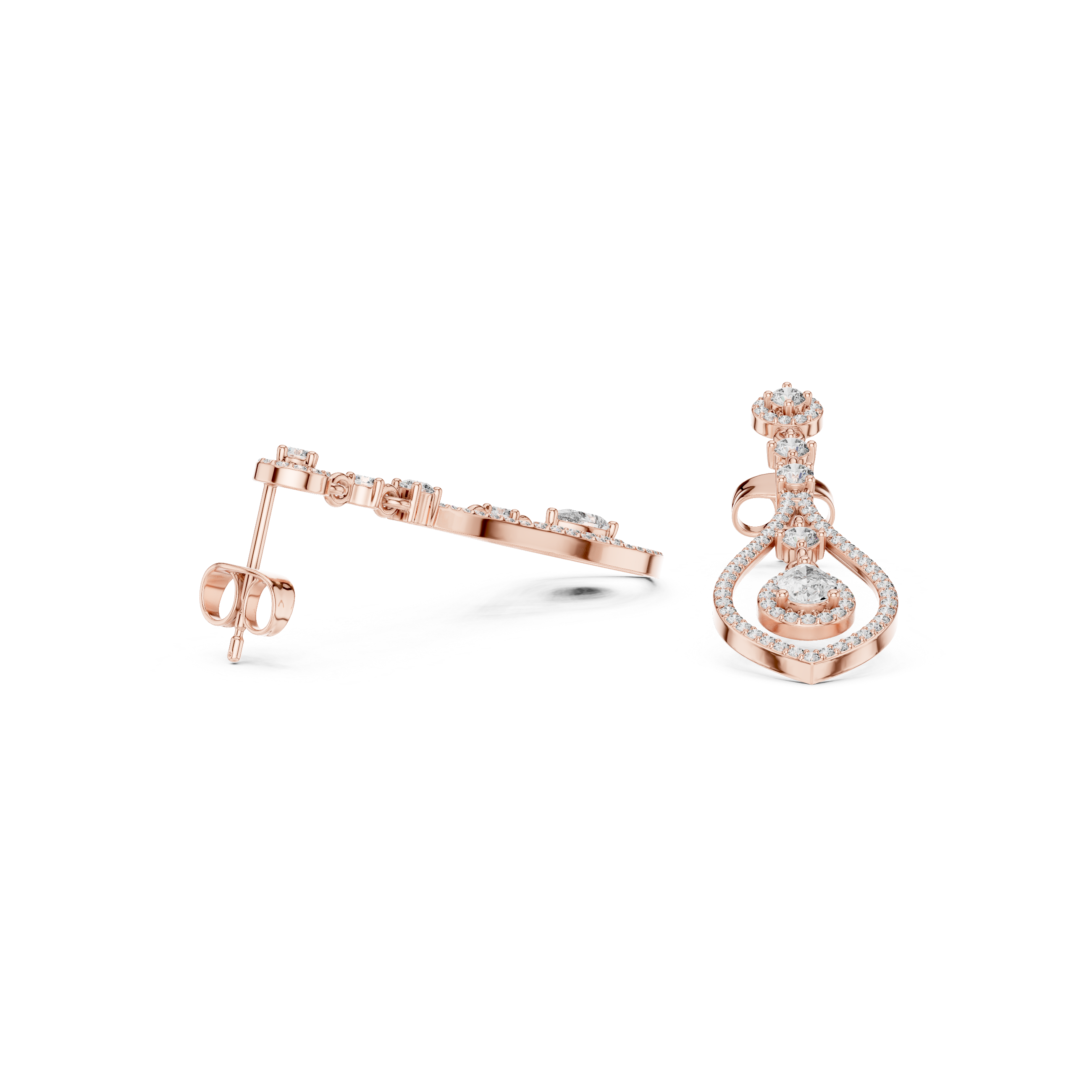 Geometric Open-Frame Lab-Grown Diamond & Sterling Silver Teardrop Halo Dangle Chandelier  Earrings