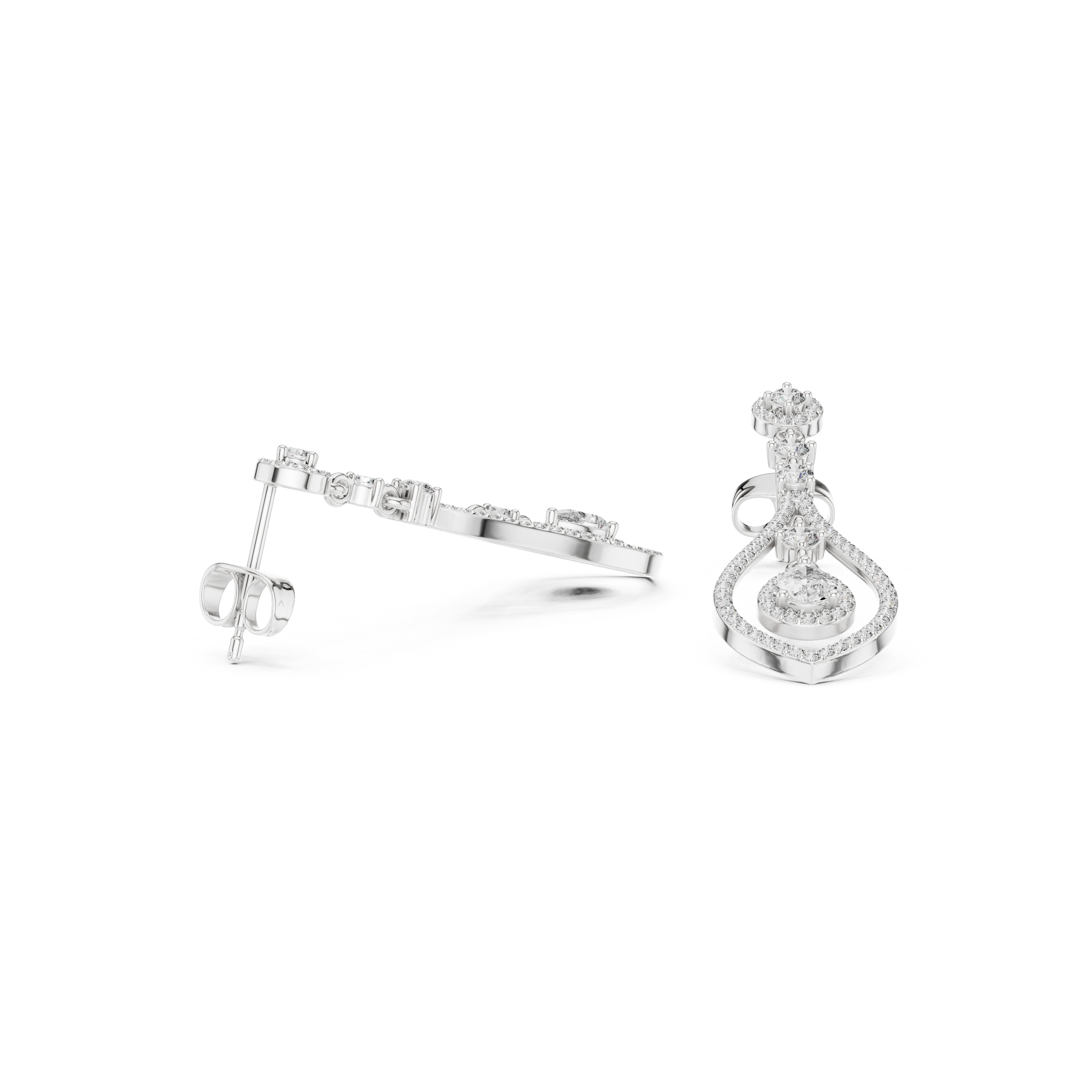 Geometric Open-Frame Lab-Grown Diamond & Sterling Silver Teardrop Halo Dangle Chandelier  Earrings