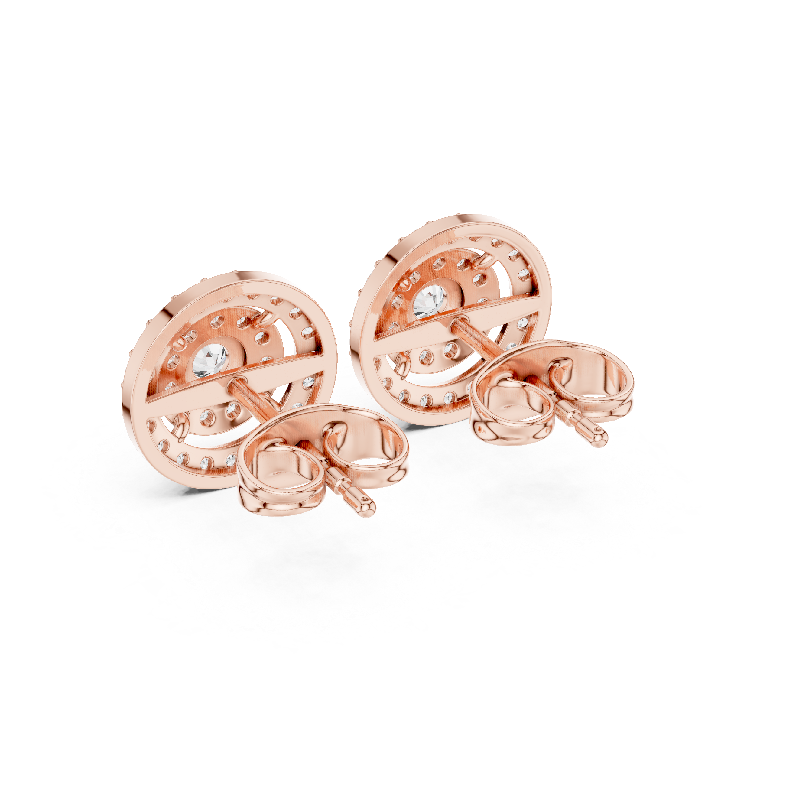 Round Lab-Grown Diamond Double Halo Stud Earrings in Silver