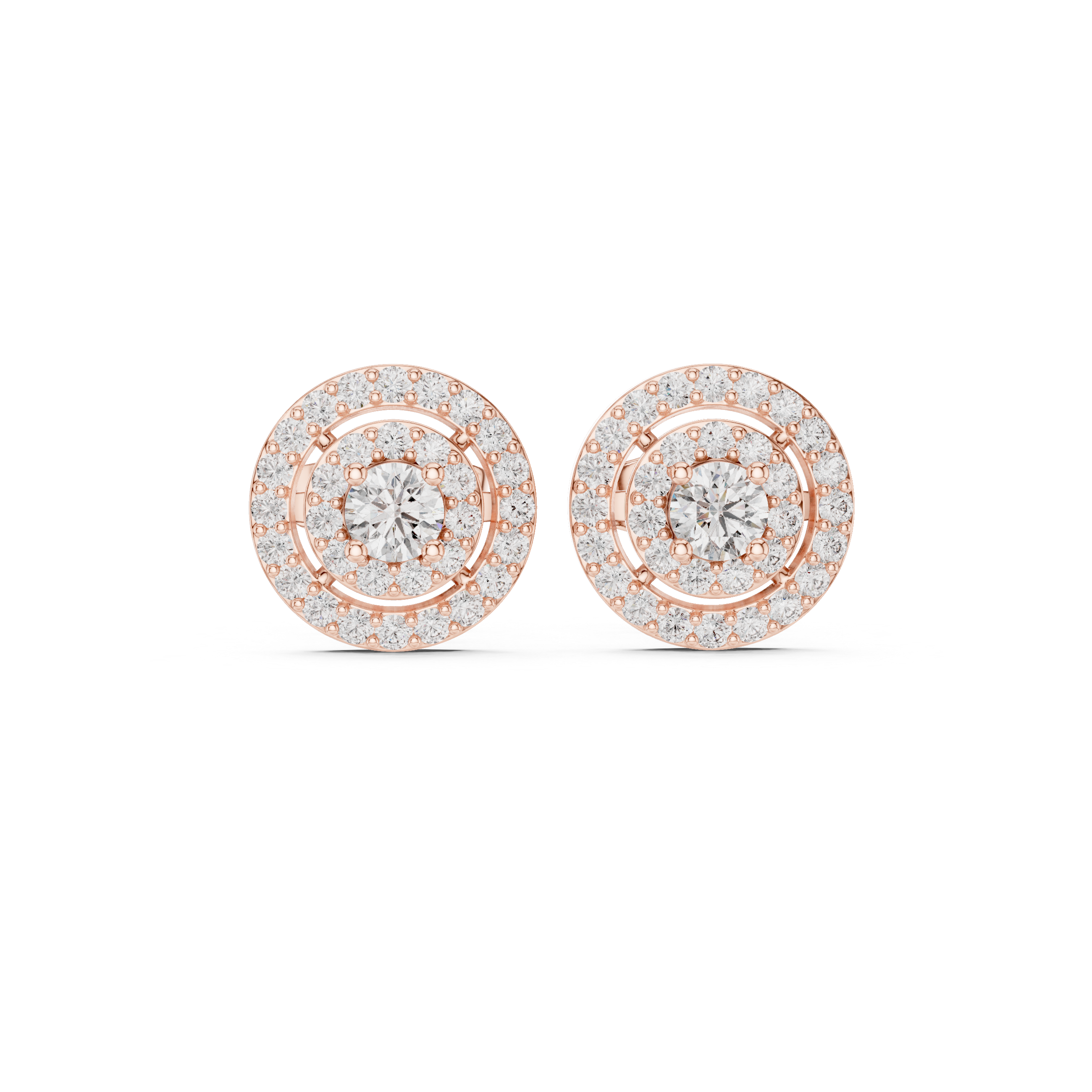 Round Lab-Grown Diamond Double Halo Stud Earrings in Silver