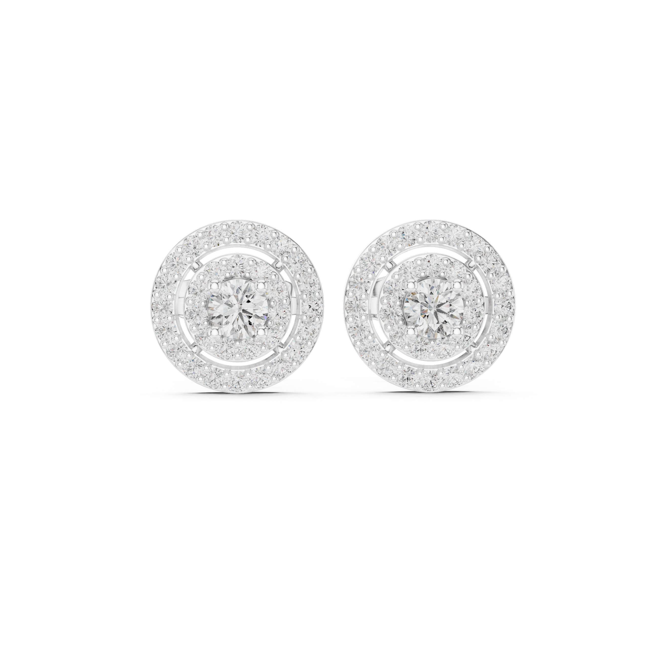 Round Lab-Grown Diamond Double Halo Stud Earrings in Silver