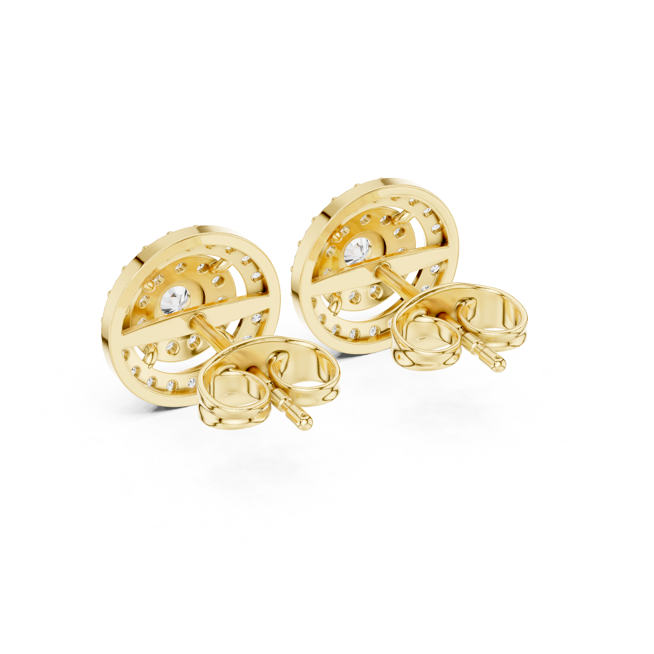 Round Lab-Grown Diamond Double Halo Stud Earrings in Silver