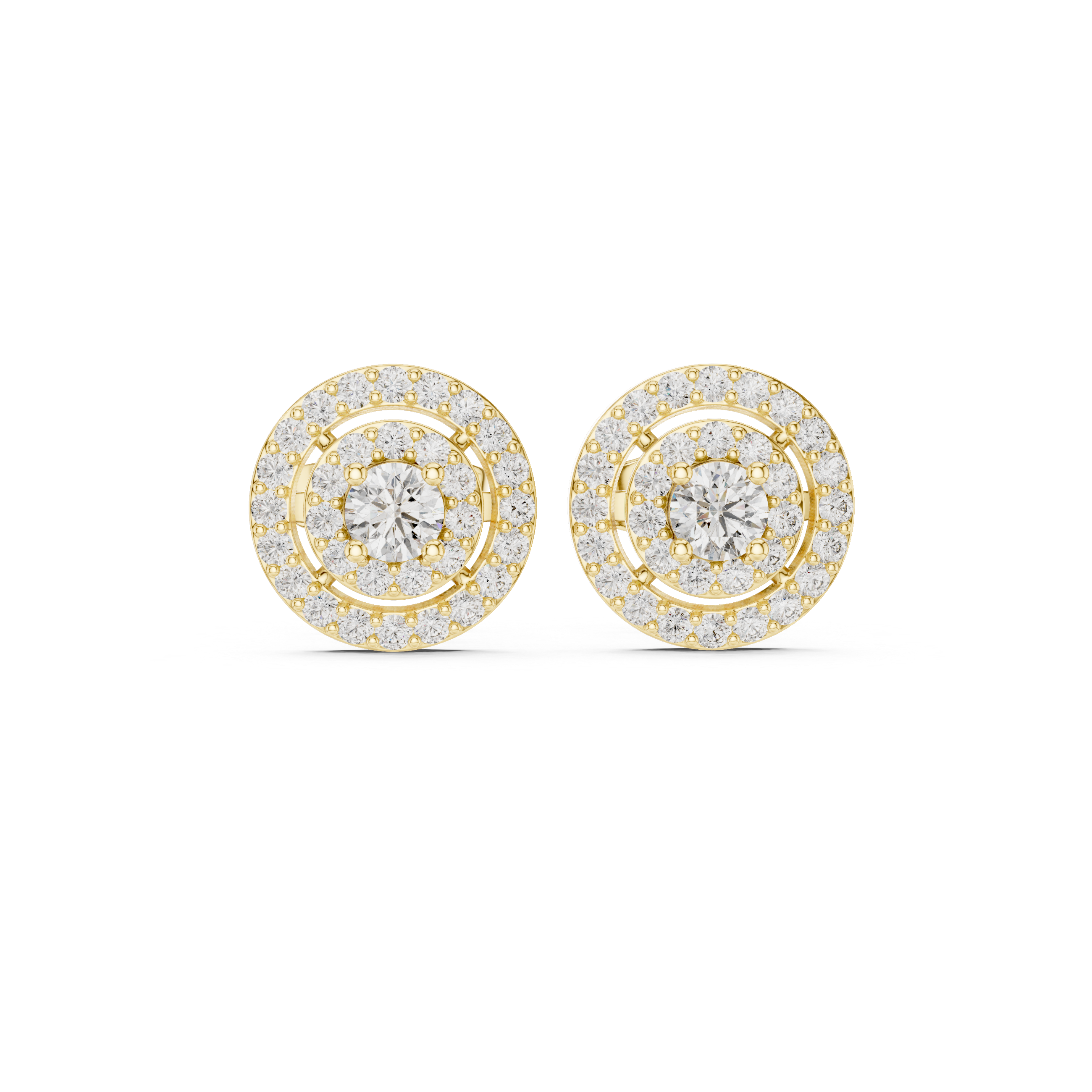 Round Lab-Grown Diamond Double Halo Stud Earrings in Silver