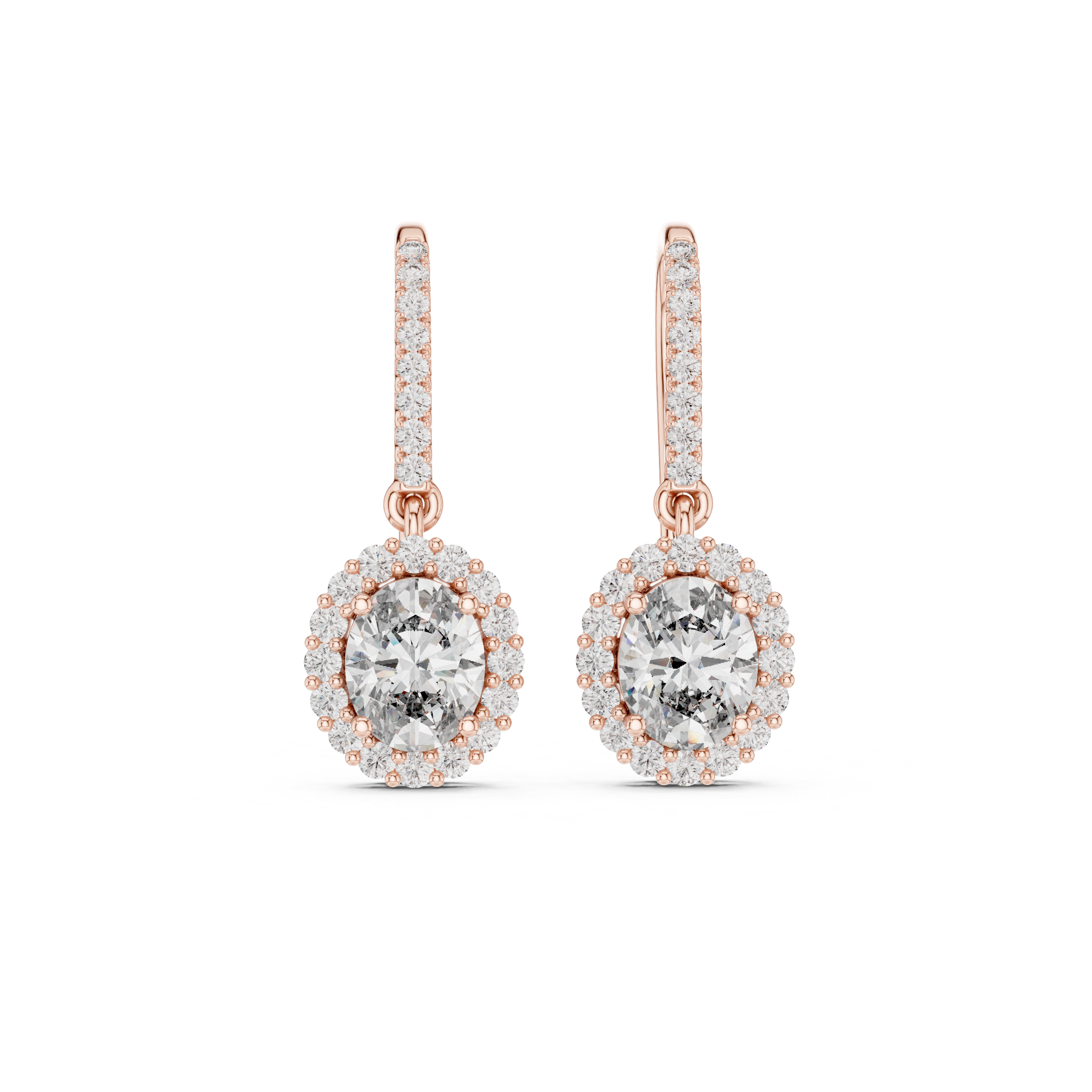 Timeless Brilliance: Lab-Grown Diamond Oval Halo Leverback Earrings