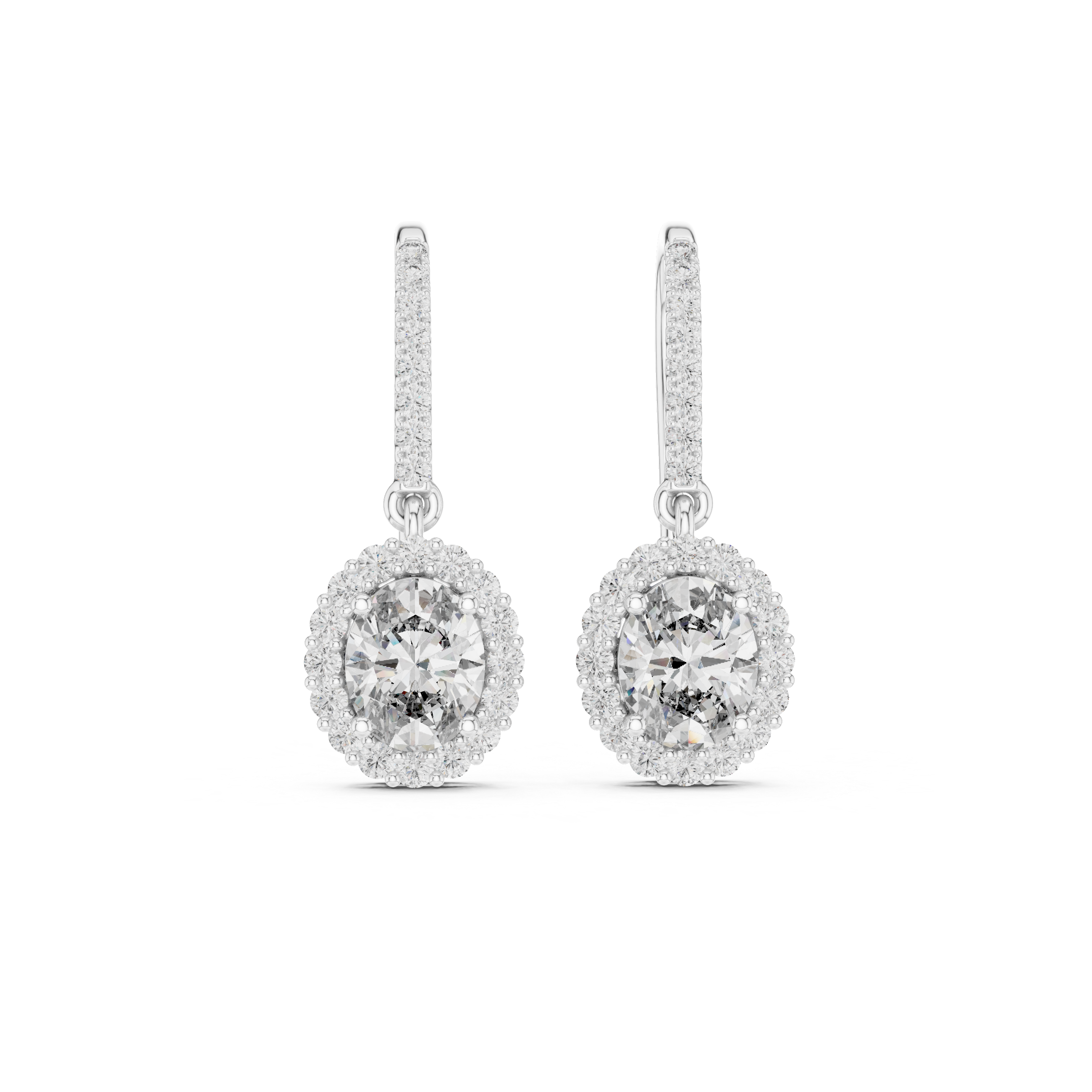 Timeless Brilliance: Lab-Grown Diamond Oval Halo Leverback Earrings