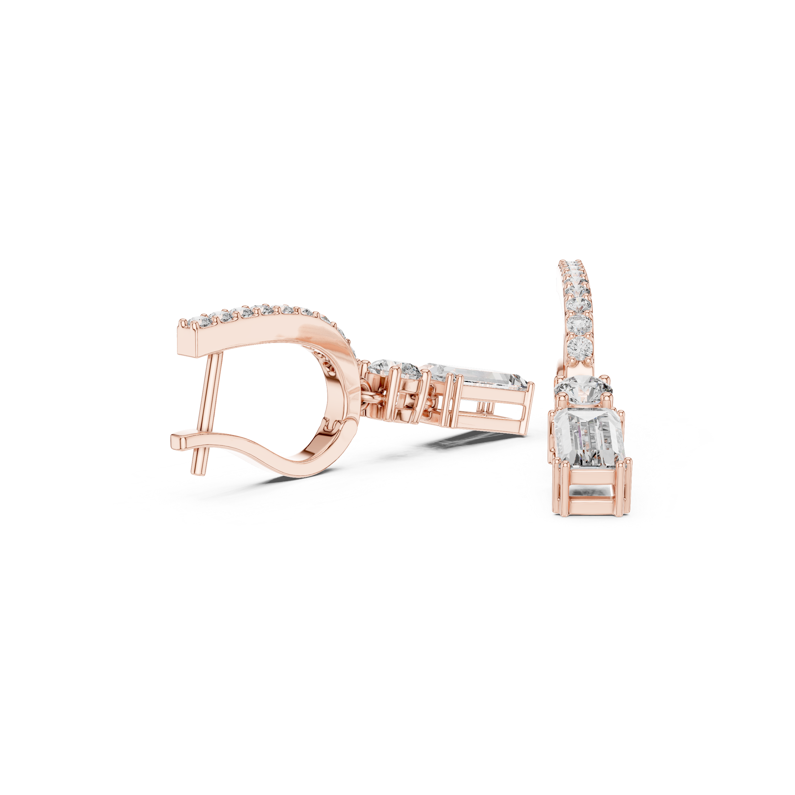 Emerald & Round Lab-Grown Diamond Drop Hoop Earrings in Sterling Silver