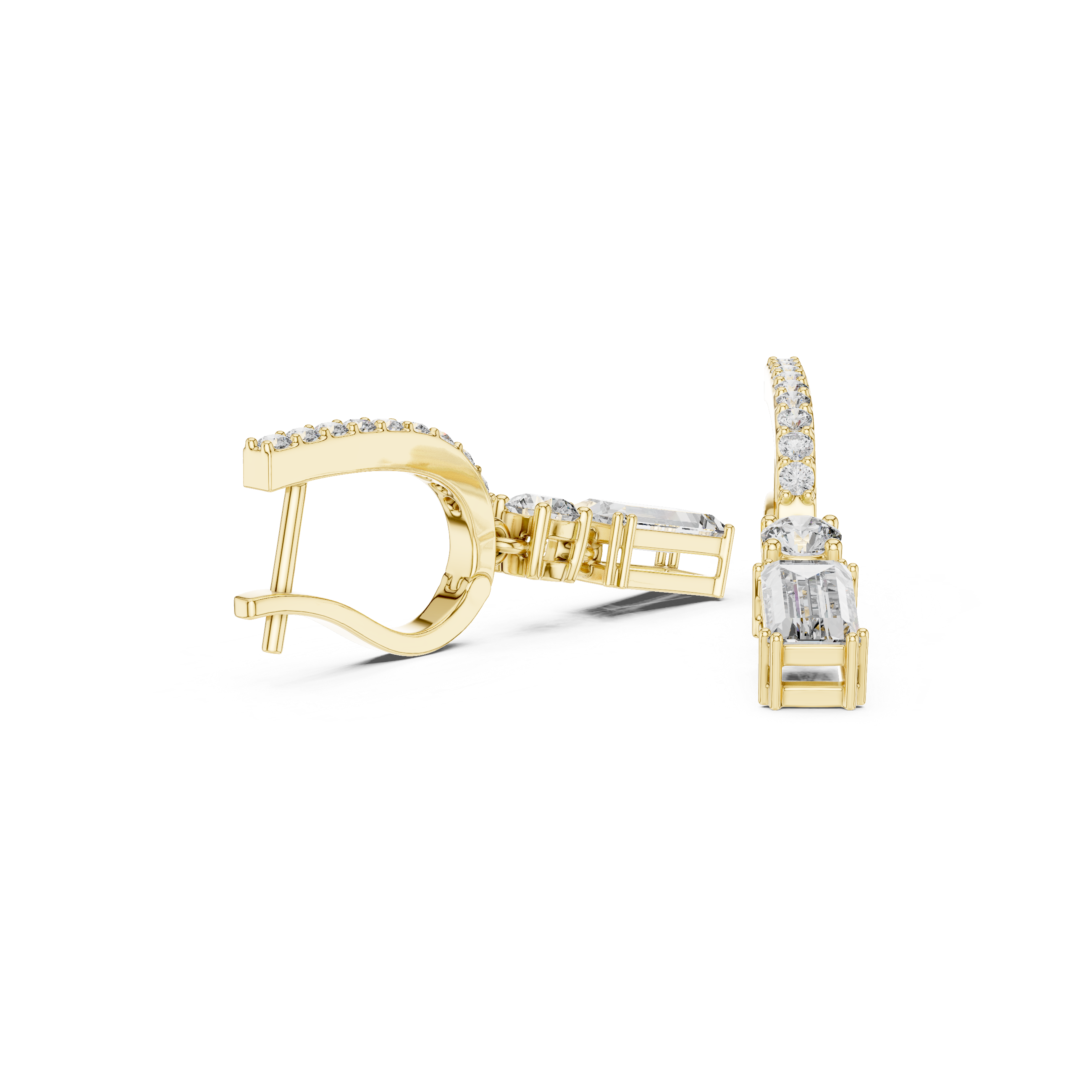 Emerald & Round Lab-Grown Diamond Drop Hoop Earrings in Sterling Silver