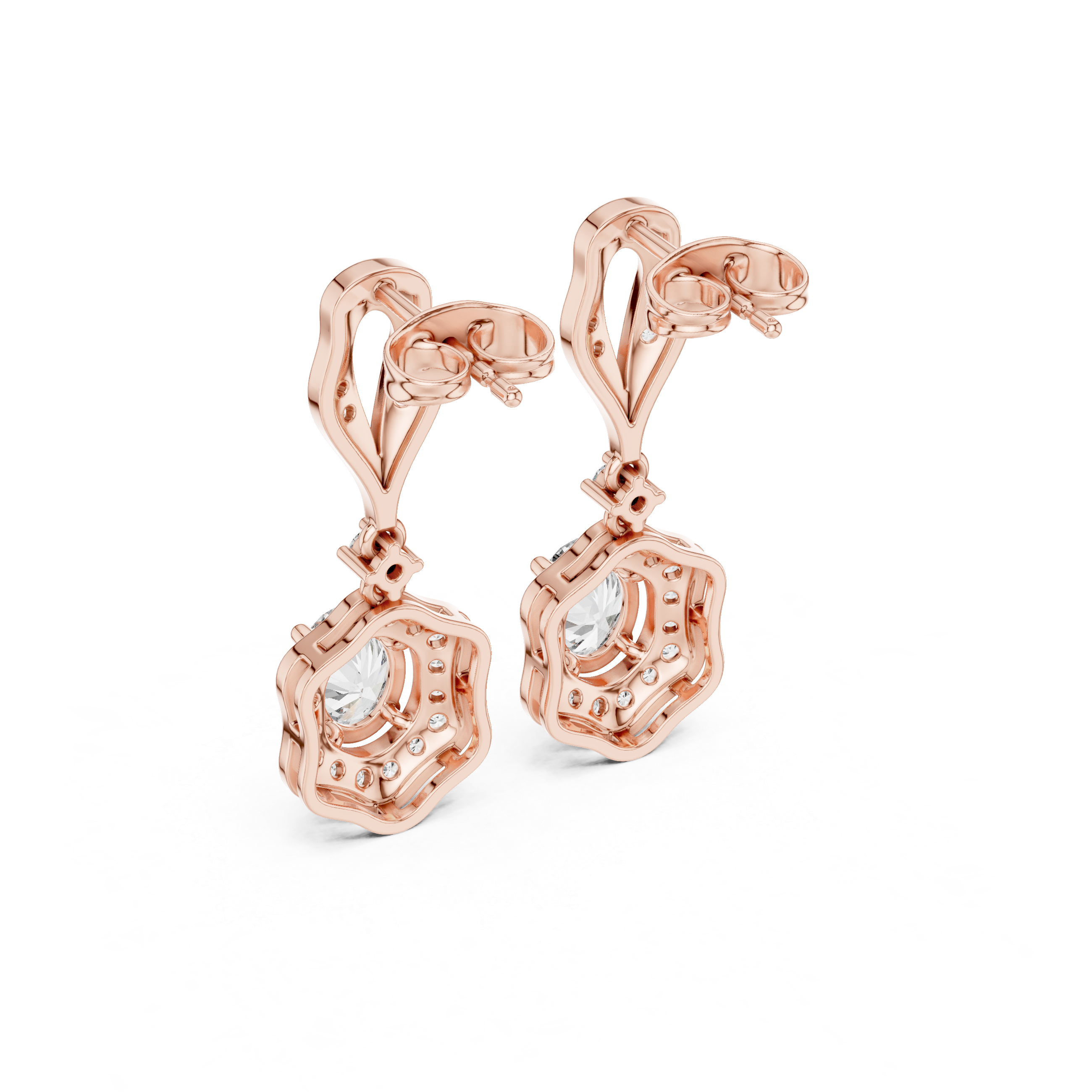 Vintage-Inspired Hexagonal Lab-Grown Diamond Drop Earrings in Sterling Silver