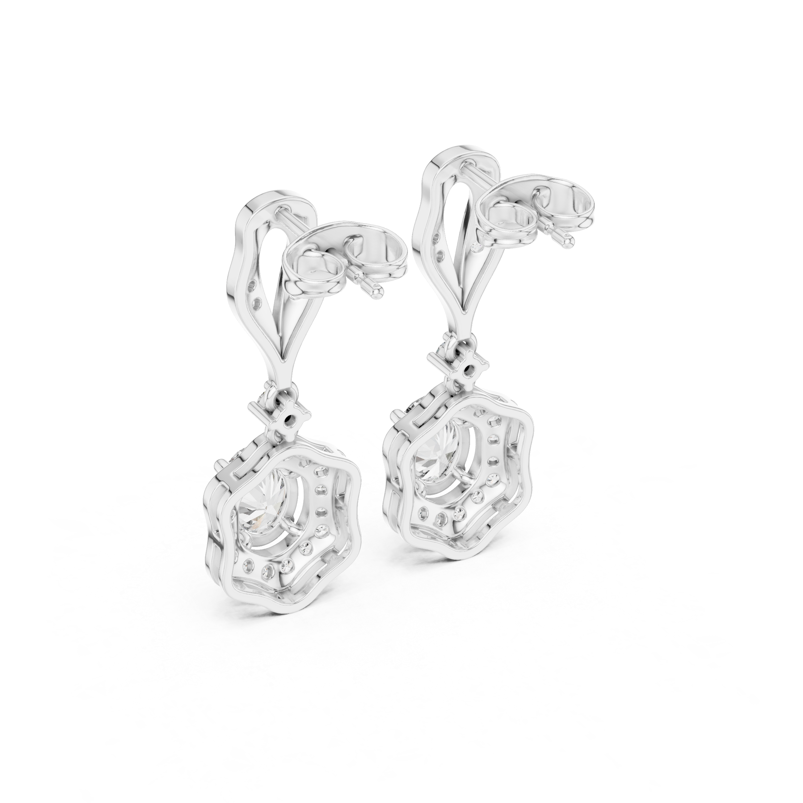 Vintage-Inspired Hexagonal Lab-Grown Diamond Drop Earrings in Sterling Silver