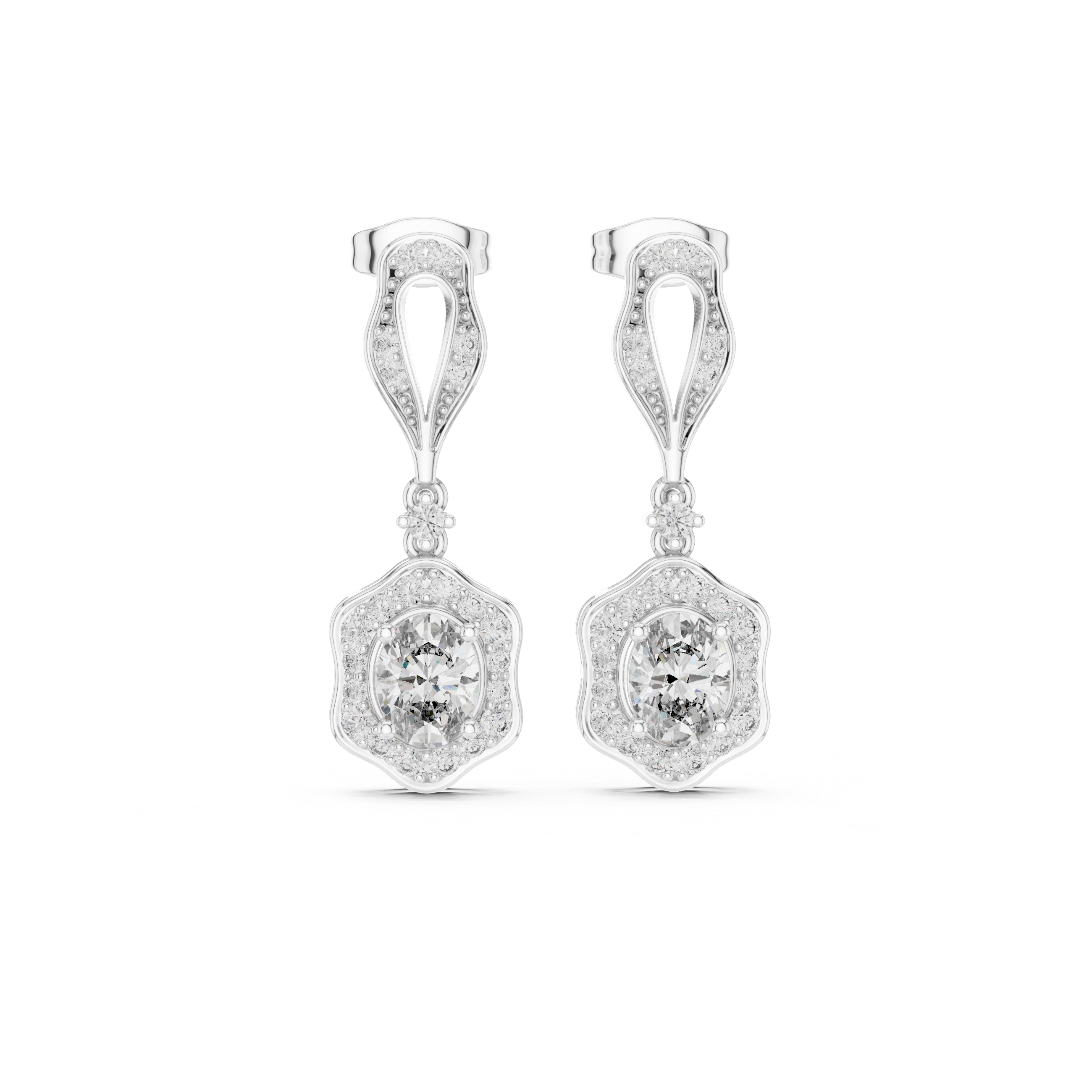 Vintage-Inspired Hexagonal Lab-Grown Diamond Drop Earrings in Sterling Silver