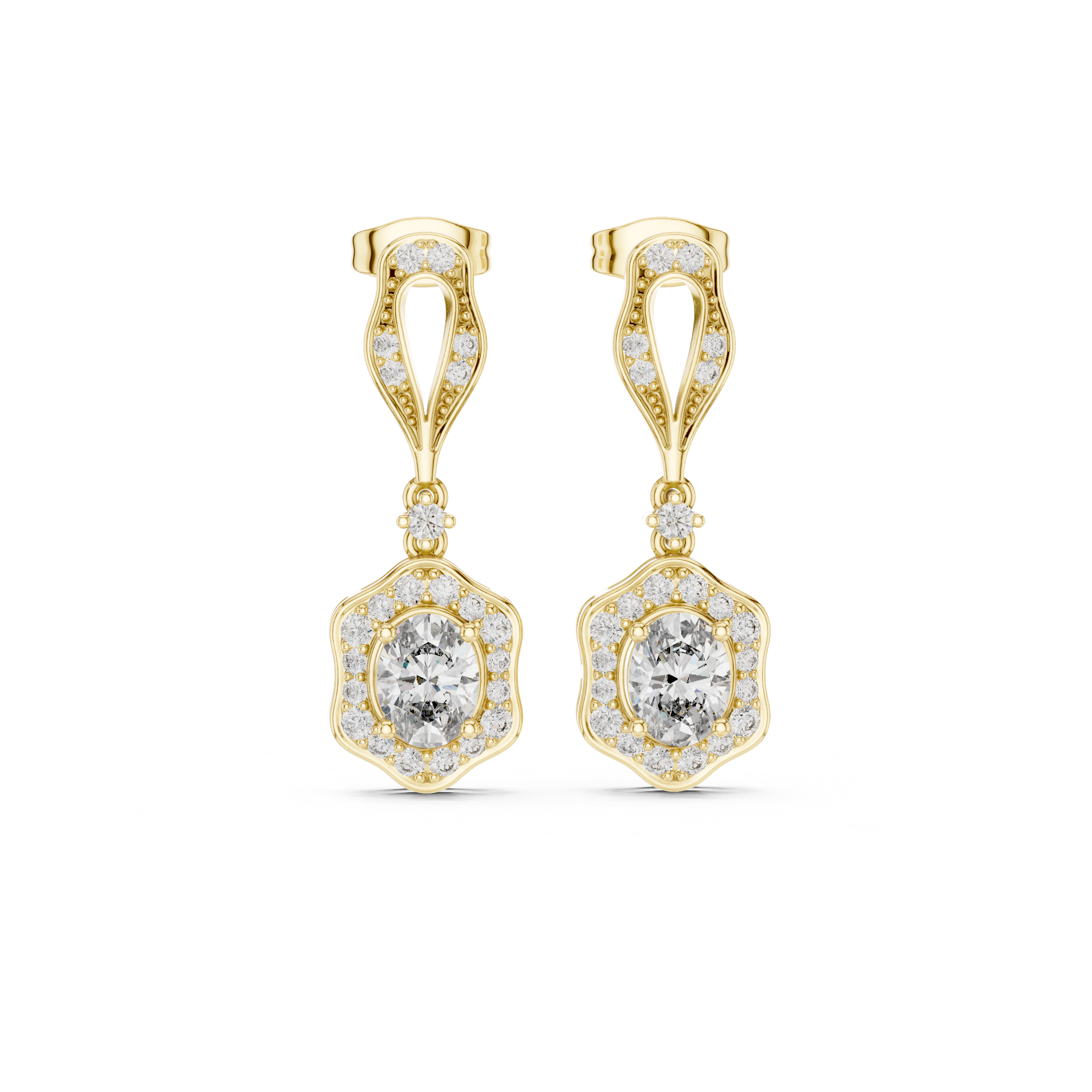 Vintage-Inspired Hexagonal Lab-Grown Diamond Drop Earrings in Sterling Silver