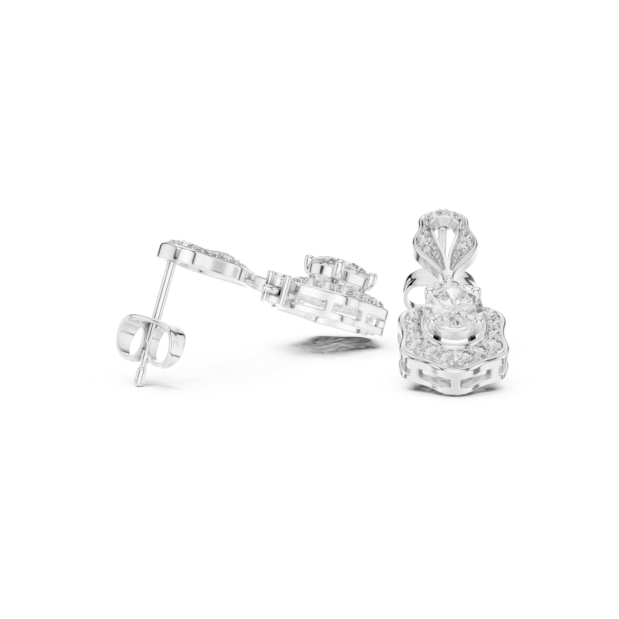 Vintage-Inspired Hexagonal Lab-Grown Diamond Drop Earrings in Sterling Silver