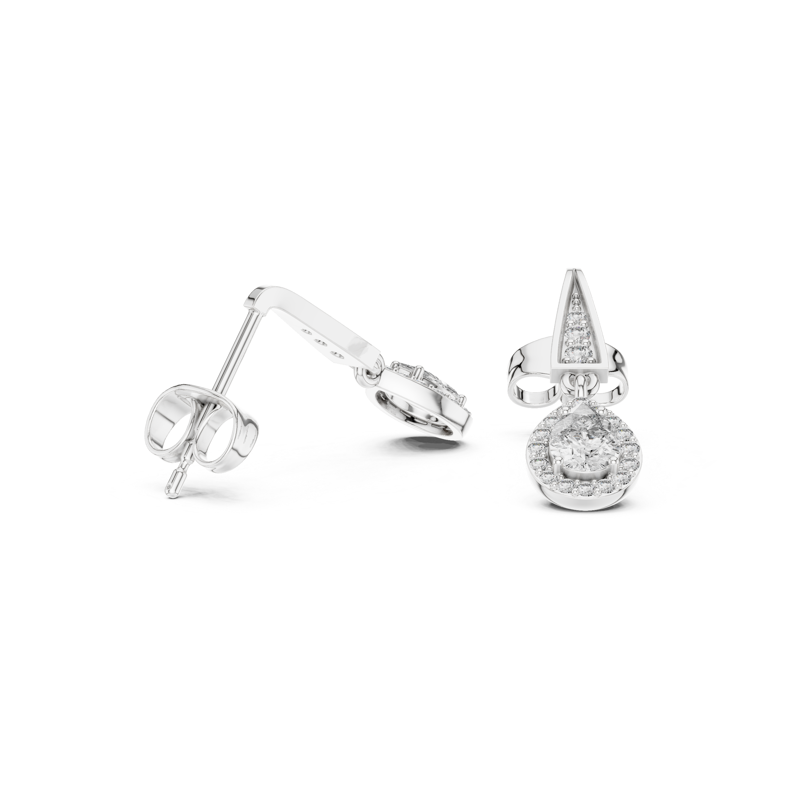 Sterling Silver Teardrop Halo Earrings with Lab-Grown Diamonds