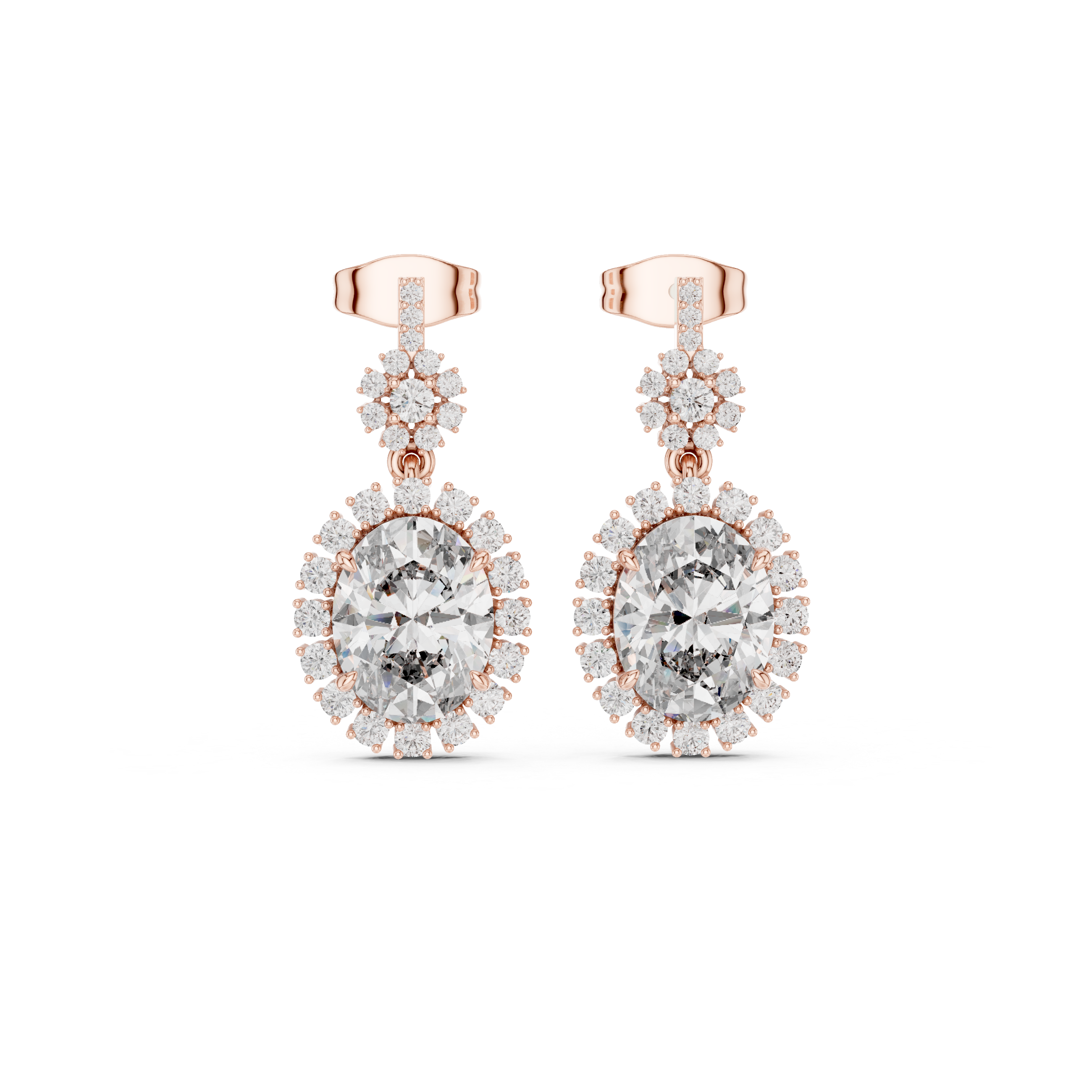 Aurora Oval Lab-Grown Diamond Halo Drop Earrings in Sterling Silver