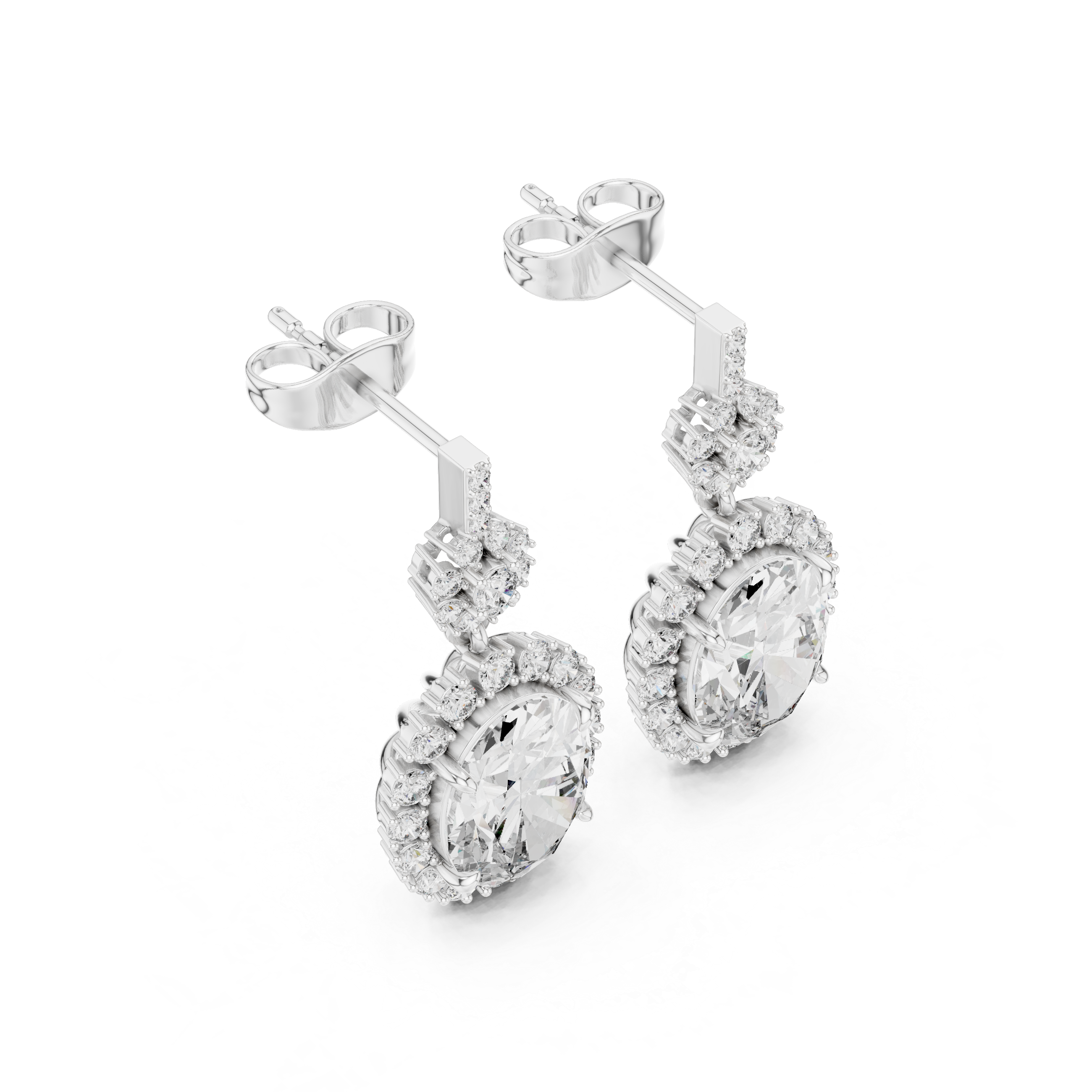 Aurora Oval Lab-Grown Diamond Halo Drop Earrings in Sterling Silver