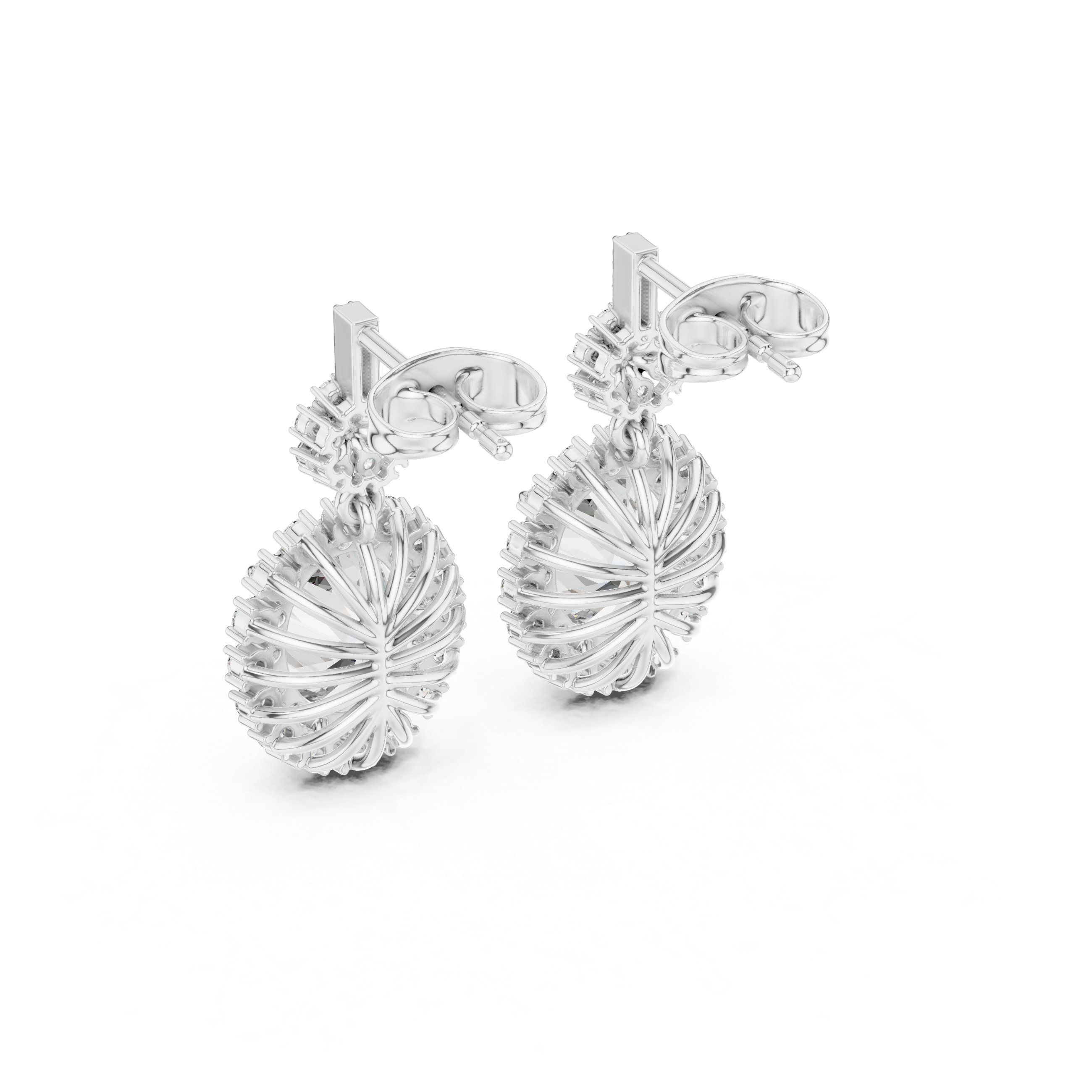 Aurora Oval Lab-Grown Diamond Halo Drop Earrings in Sterling Silver