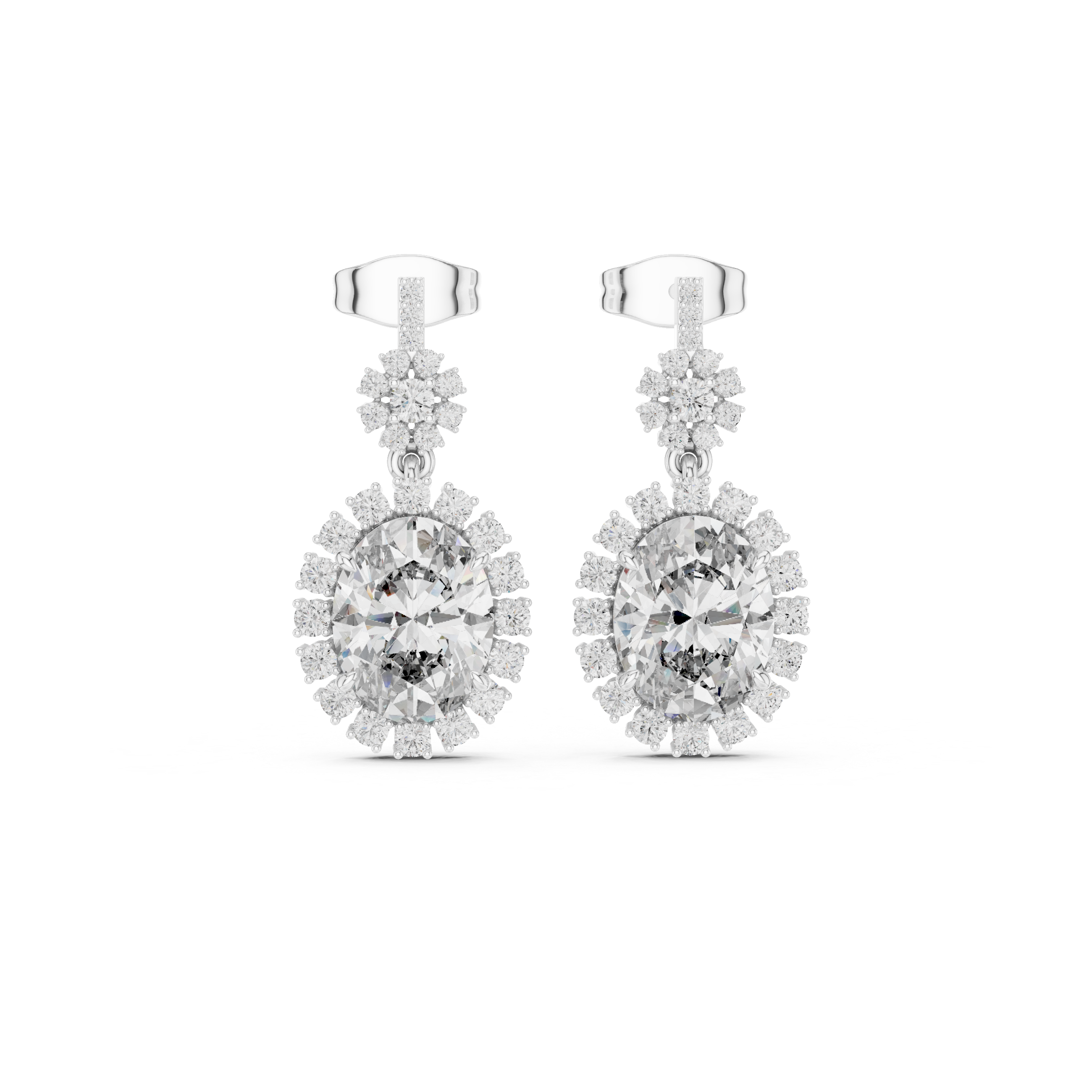Aurora Oval Lab-Grown Diamond Halo Drop Earrings in Sterling Silver