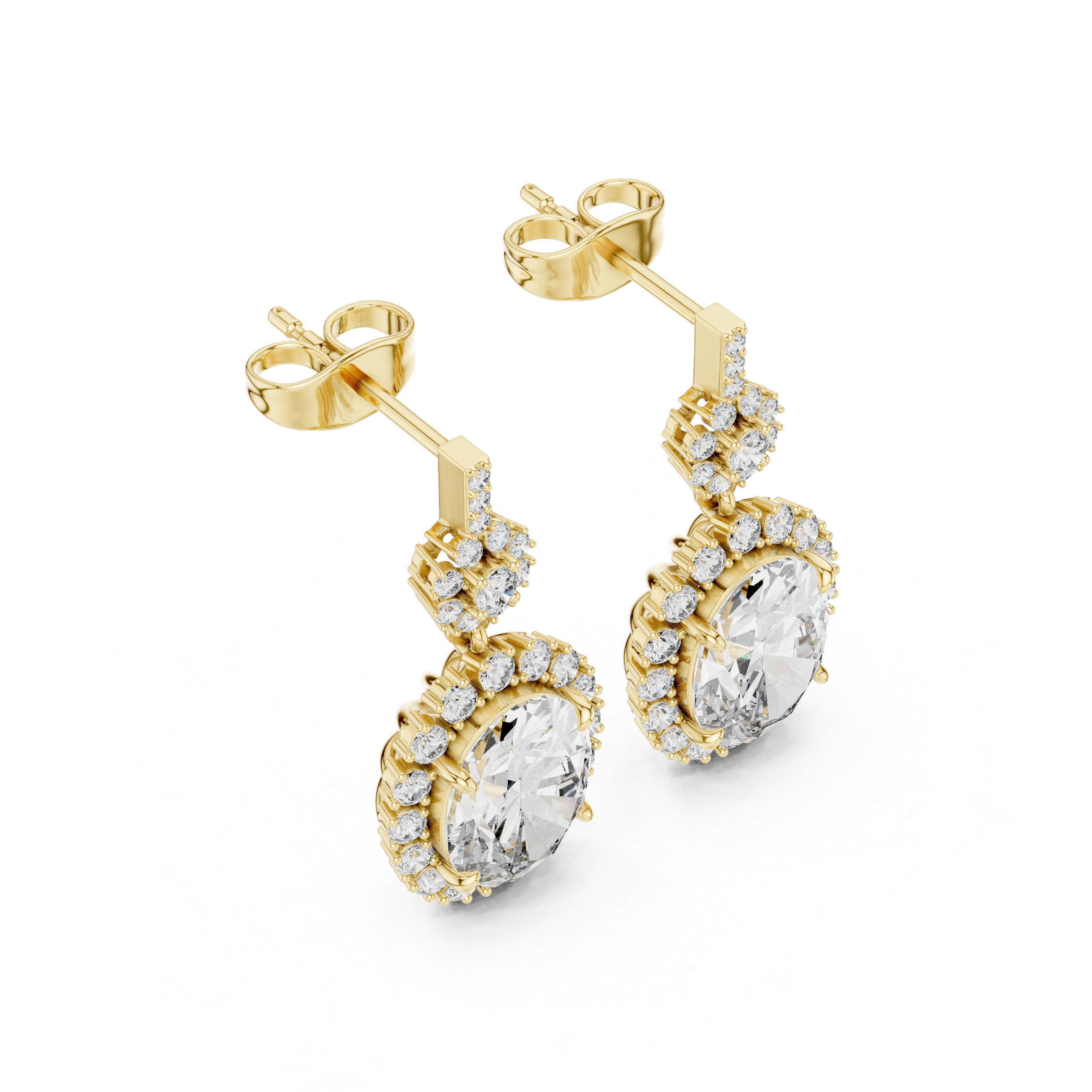 Aurora Oval Lab-Grown Diamond Halo Drop Earrings in Sterling Silver