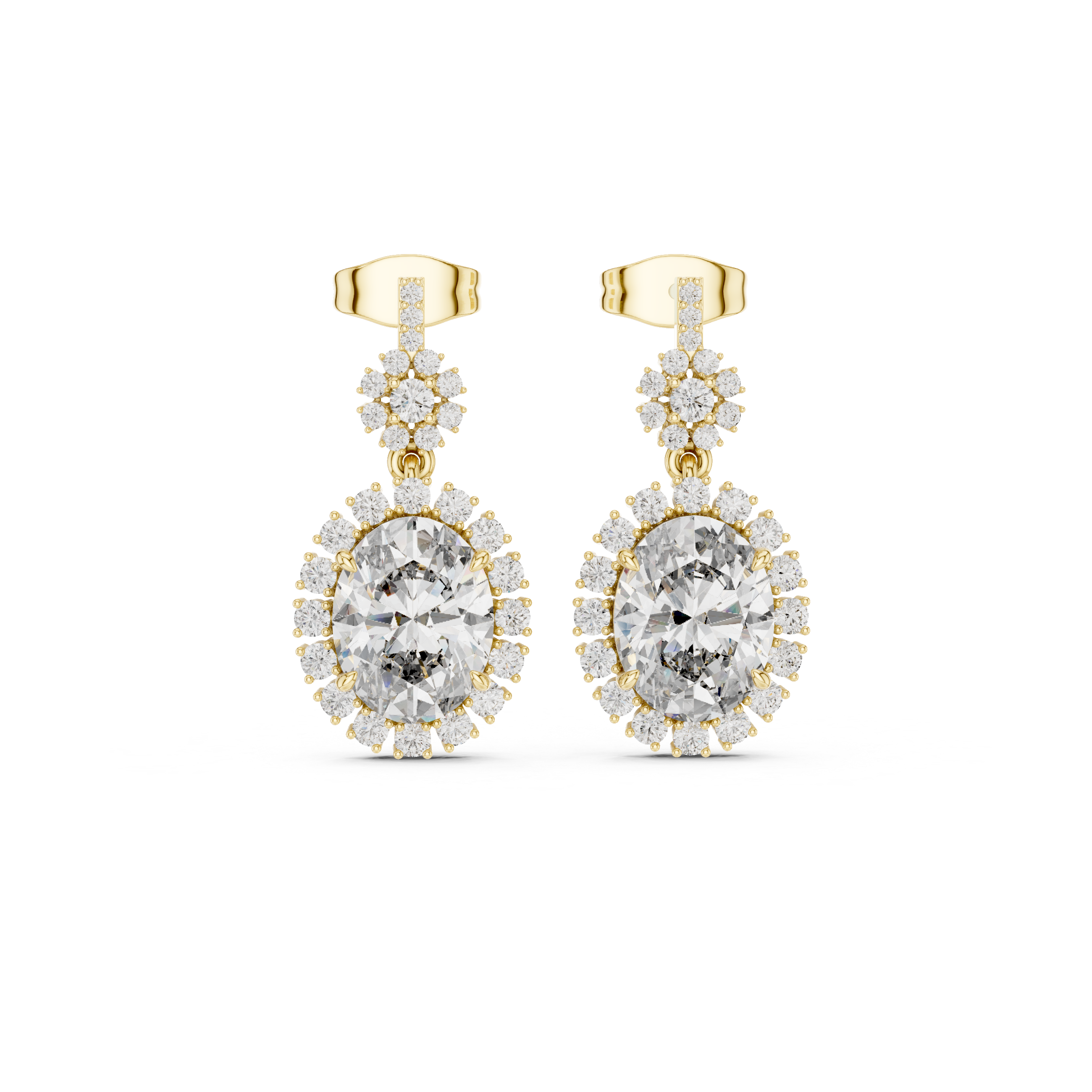 Aurora Oval Lab-Grown Diamond Halo Drop Earrings in Sterling Silver