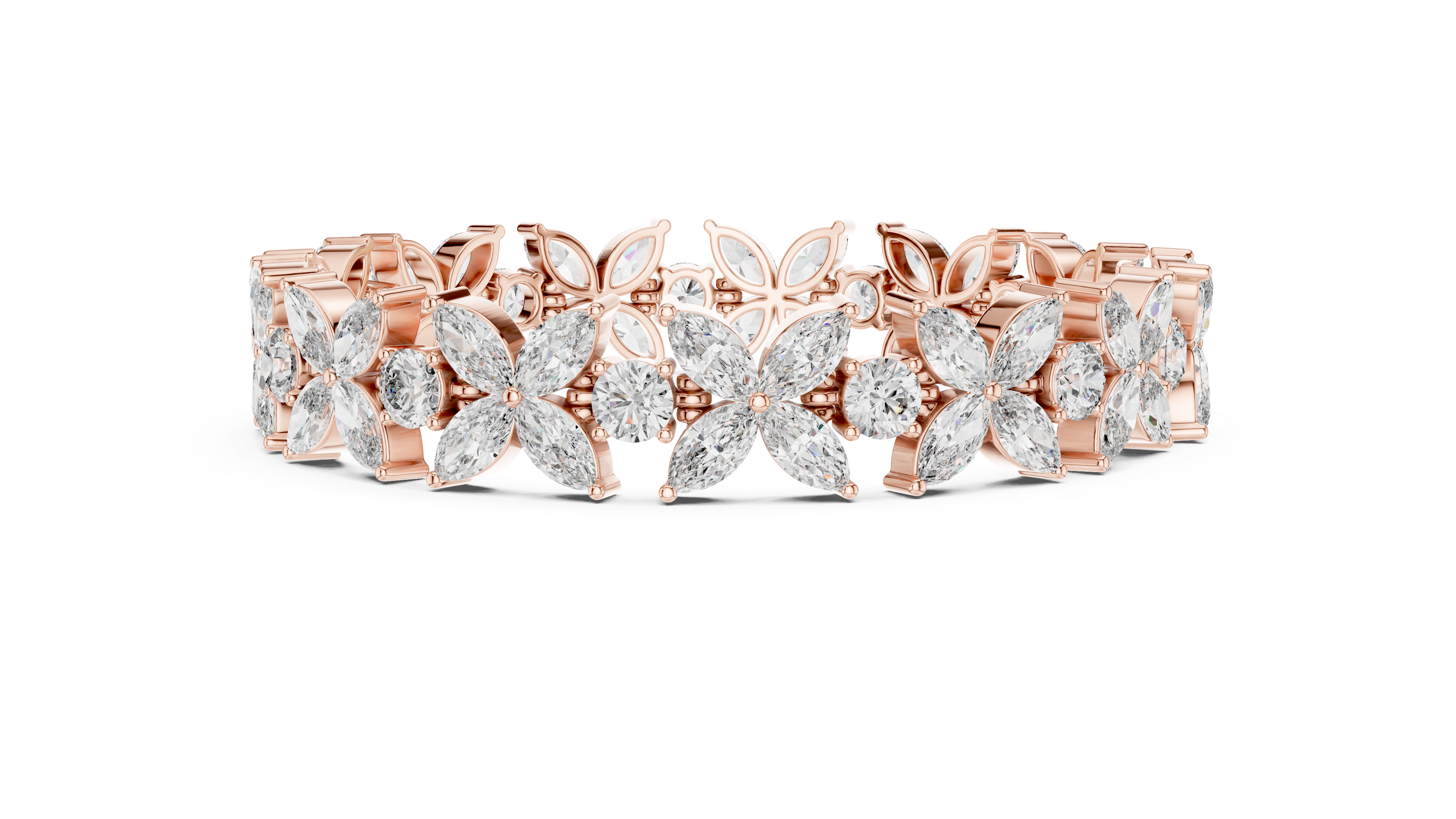 Everlasting Bloom" Lab-Grown Diamond Marquise & ROUND Flower Bracelet