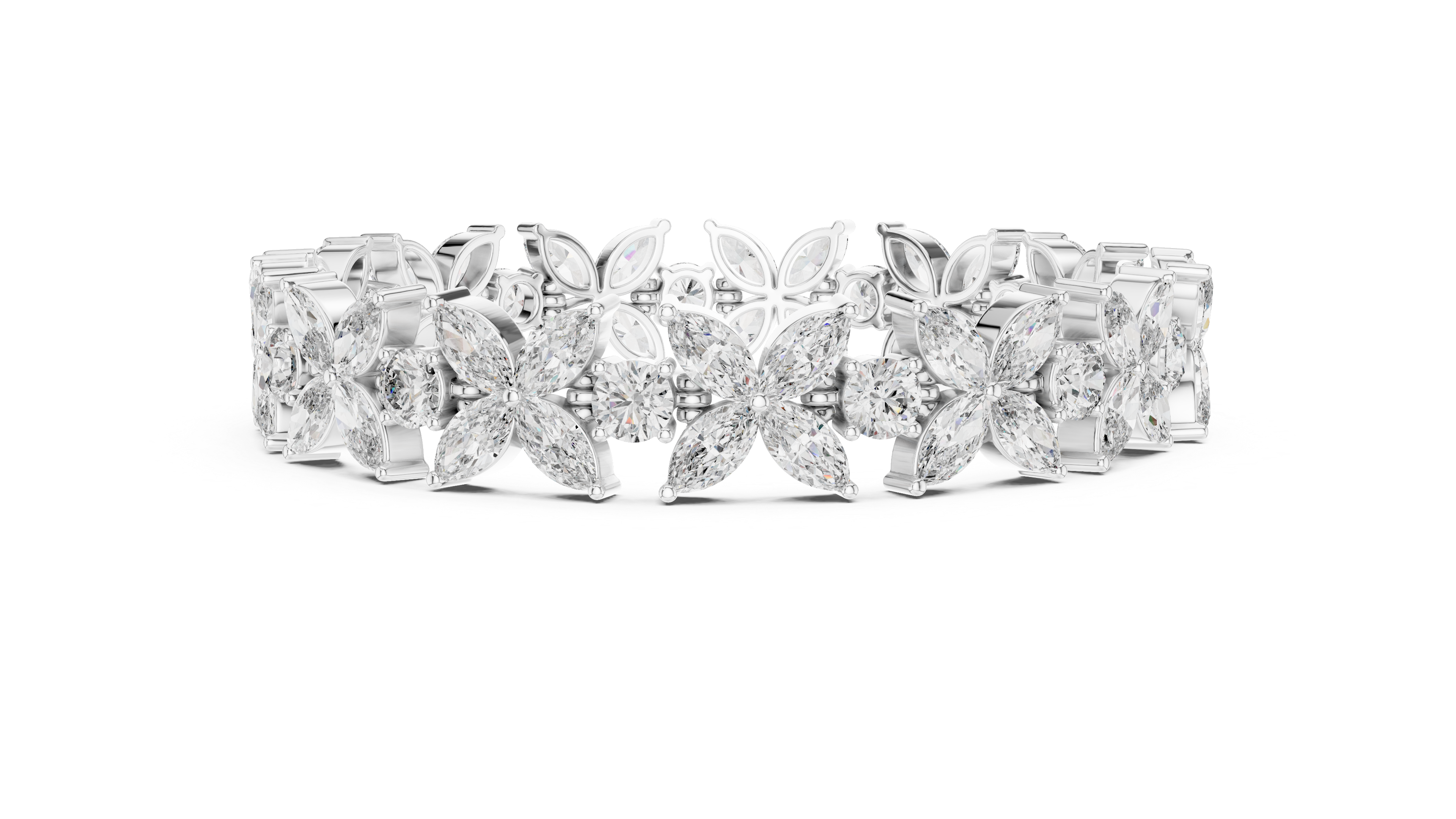 Everlasting Bloom" Lab-Grown Diamond Marquise & ROUND Flower Bracelet
