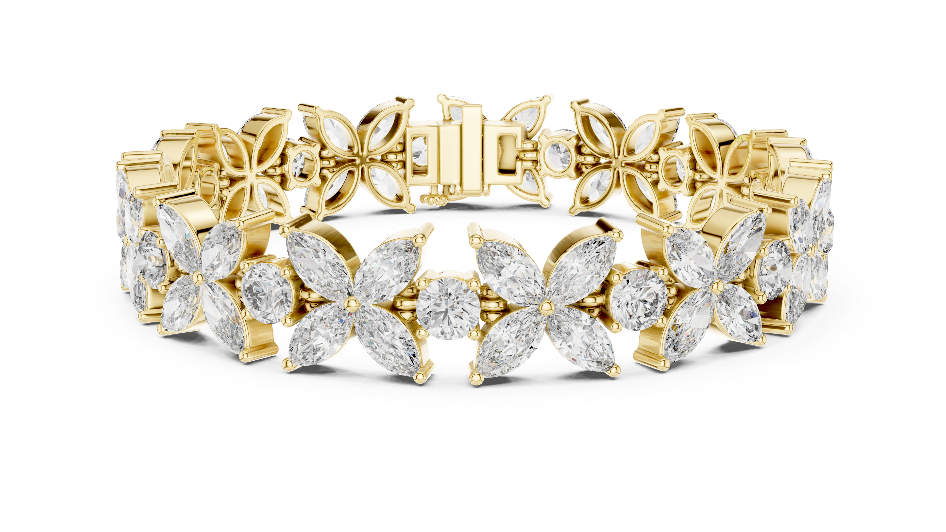 Everlasting Bloom" Lab-Grown Diamond Marquise & ROUND Flower Bracelet