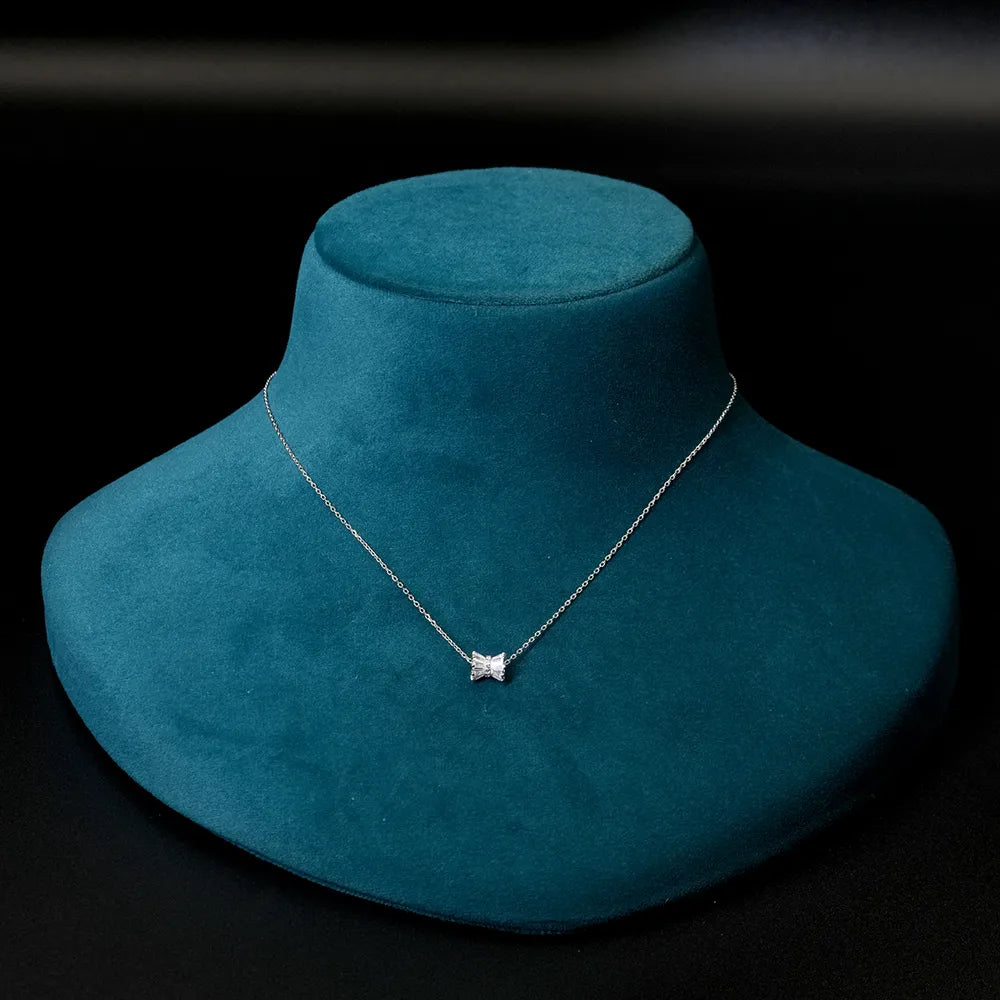 Silver Zircon Studded Rose Necklace