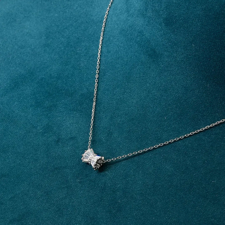 Silver Zircon Studded Rose Necklace