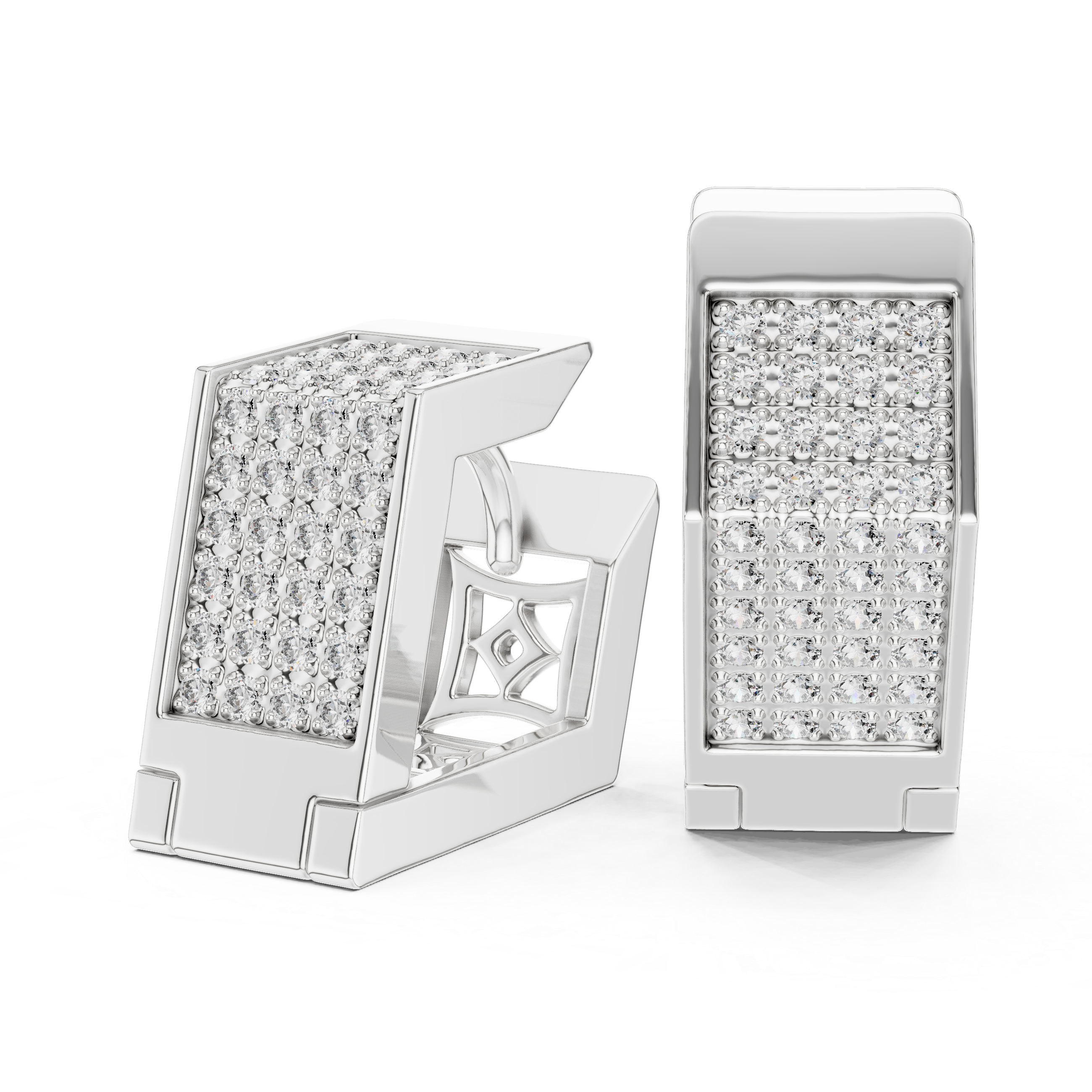 Men’s/Unisex V-Shape Pavé Architectural Lab-Grown Diamond Huggie Hoops