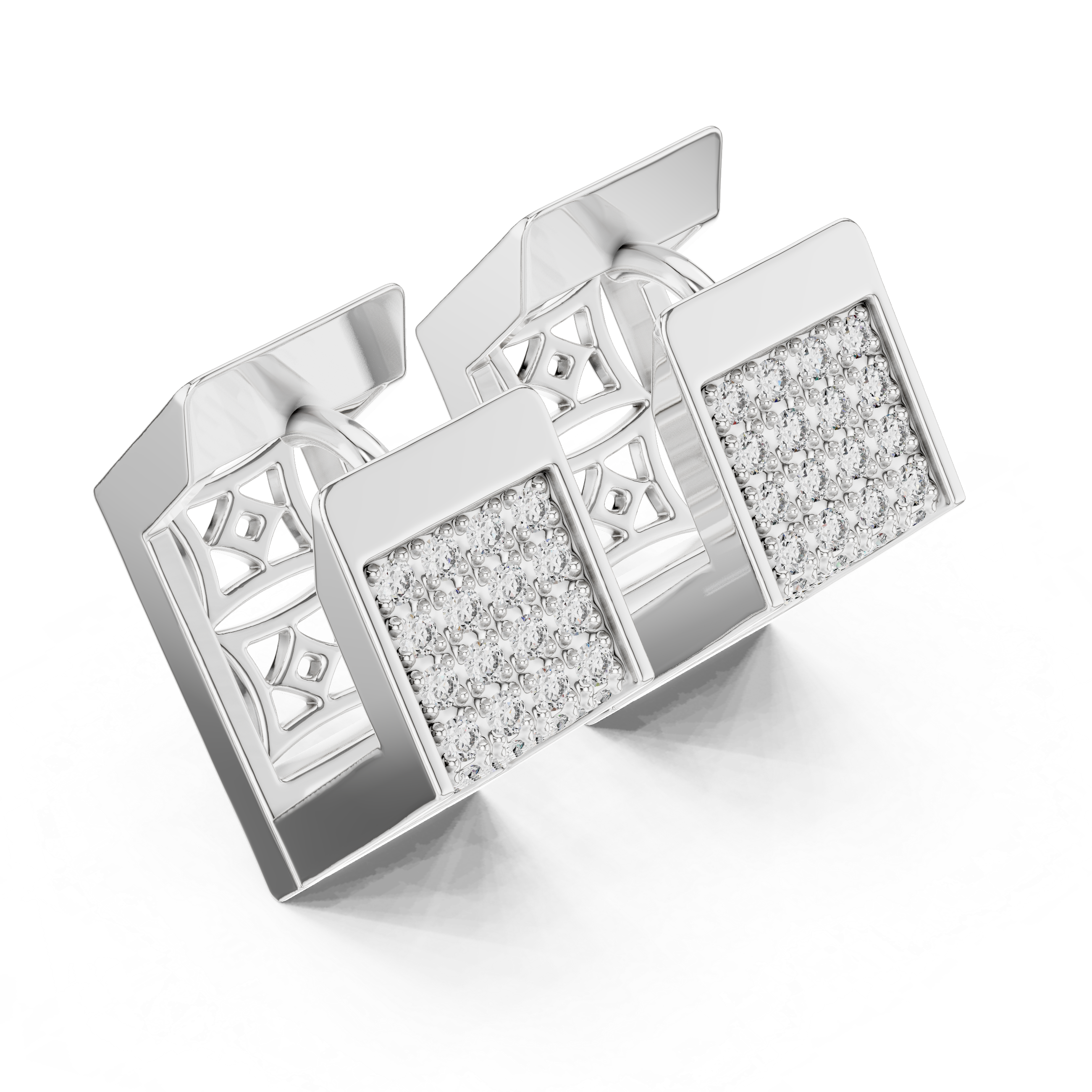Men’s/Unisex V-Shape Pavé Architectural Lab-Grown Diamond Huggie Hoops