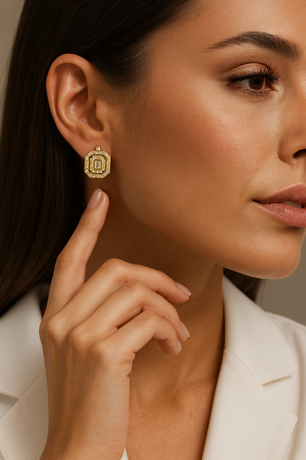 Art Deco Octagon Lab-Grown Diamond Earrings - Emerald & Round Brilliant