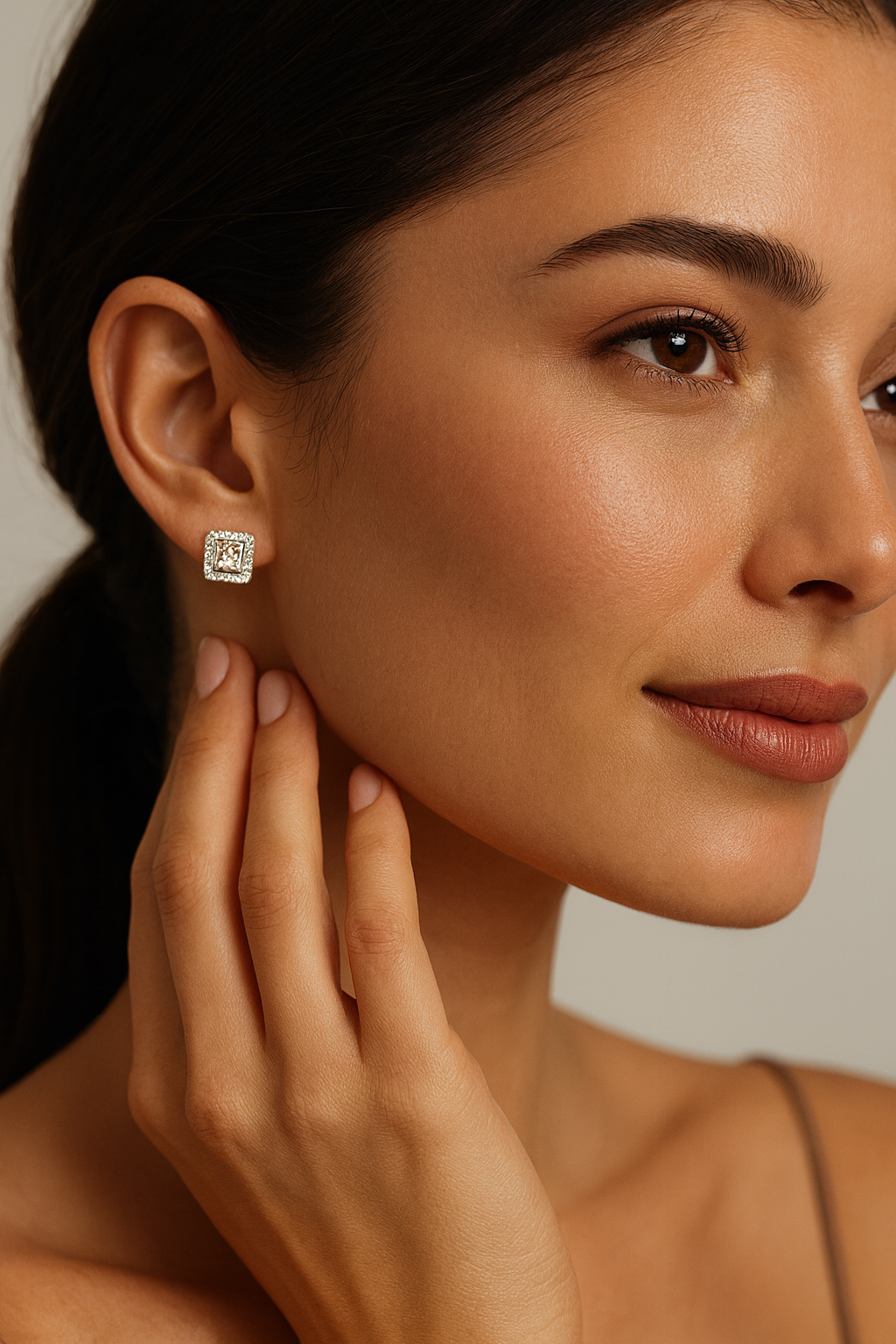 Lab-Grown Diamond Princess-Cut Halo Stud Earrings in Sterling Silver (1.00 ctw)