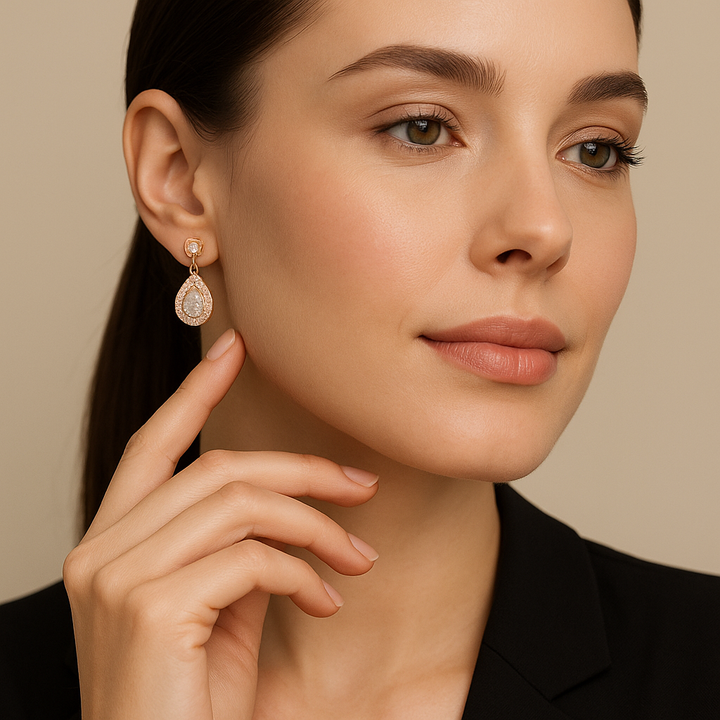Dainty Pear-Cut Lab-Grown Diamond Halo Drop Earrings in Sterling Silver
